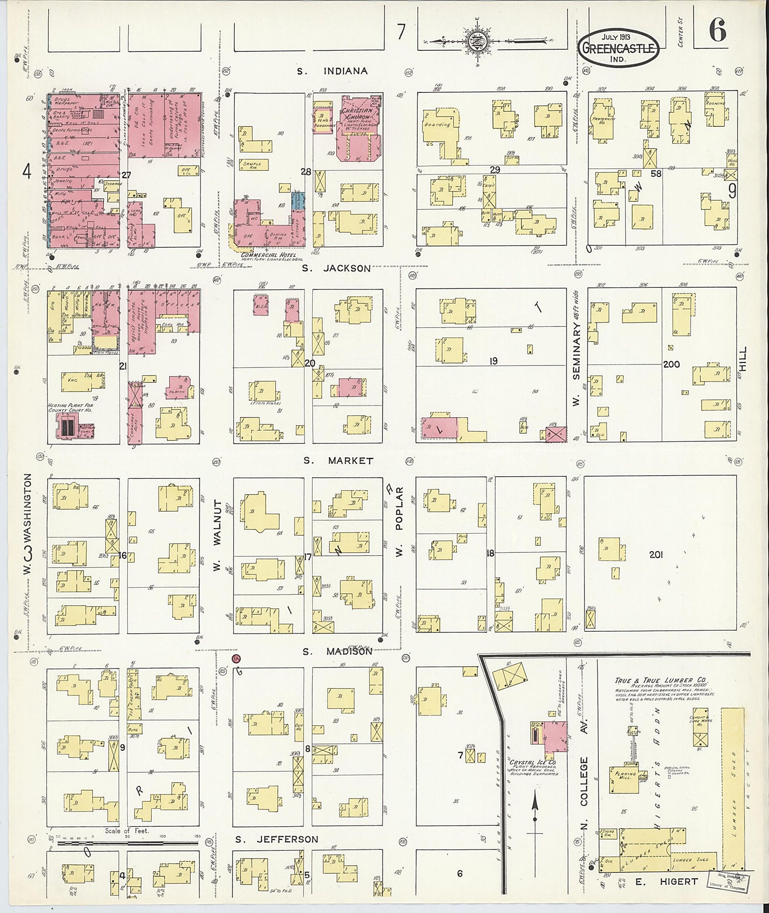 This old map of Greencastle, Putnam County, Indiana was created by Sanborn Map Company in 1913