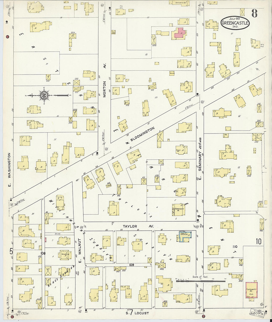 This old map of Greencastle, Putnam County, Indiana was created by Sanborn Map Company in 1913