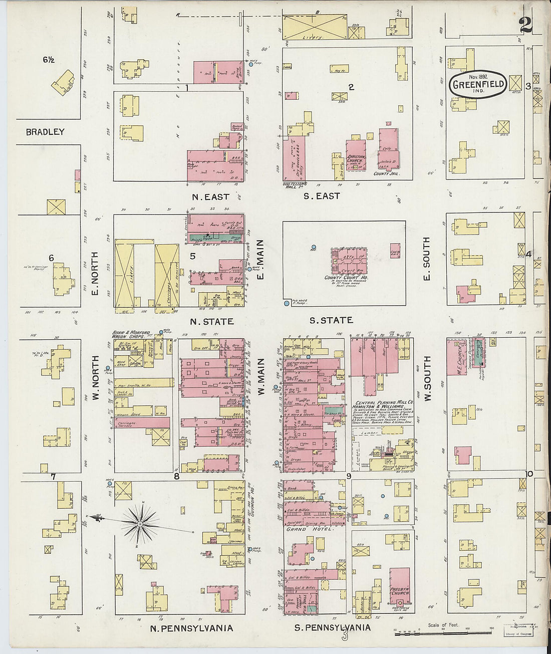 This old map of Greenfield, Hancock County, Indiana was created by Sanborn Map Company in 1892