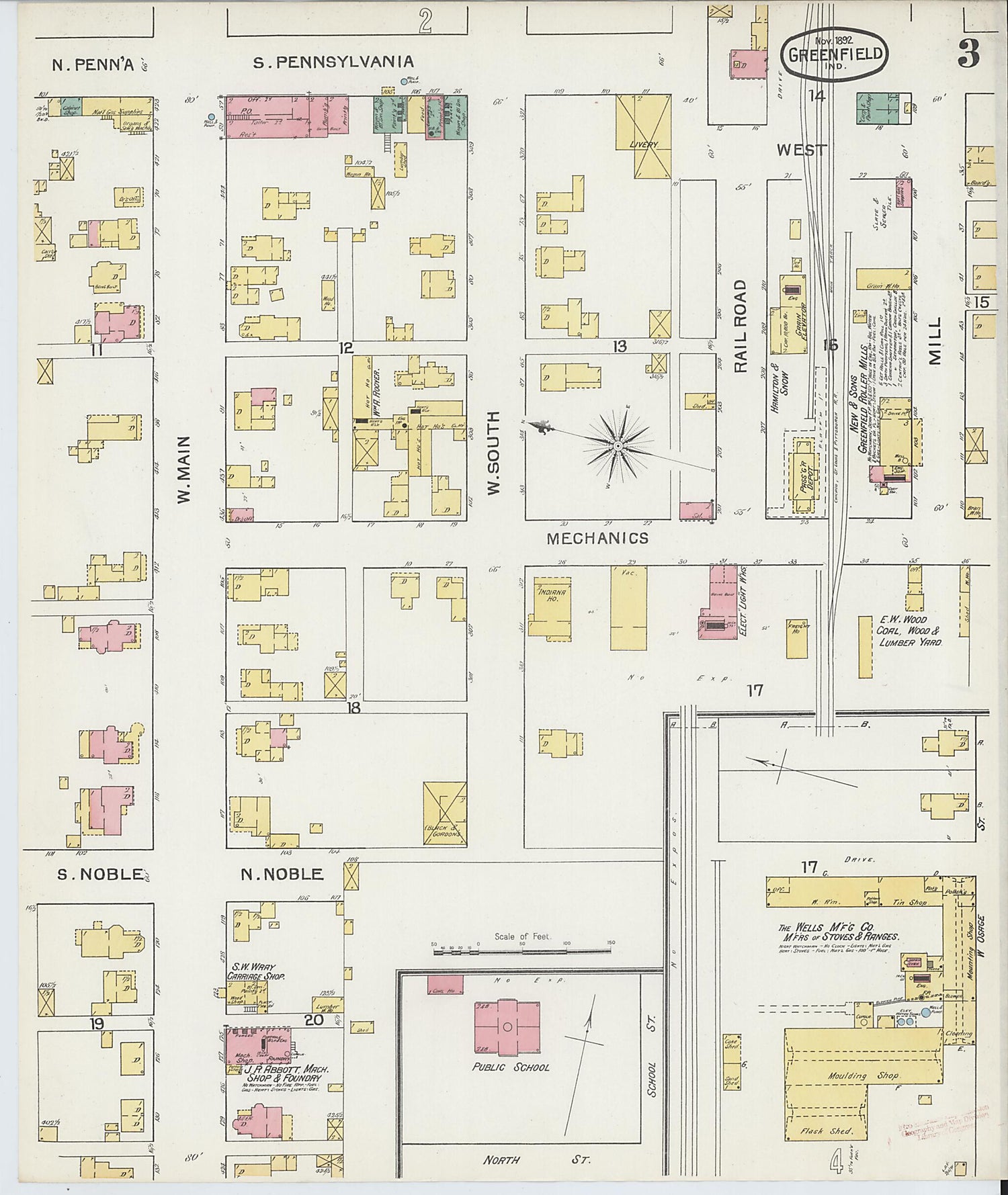 This old map of Greenfield, Hancock County, Indiana was created by Sanborn Map Company in 1892