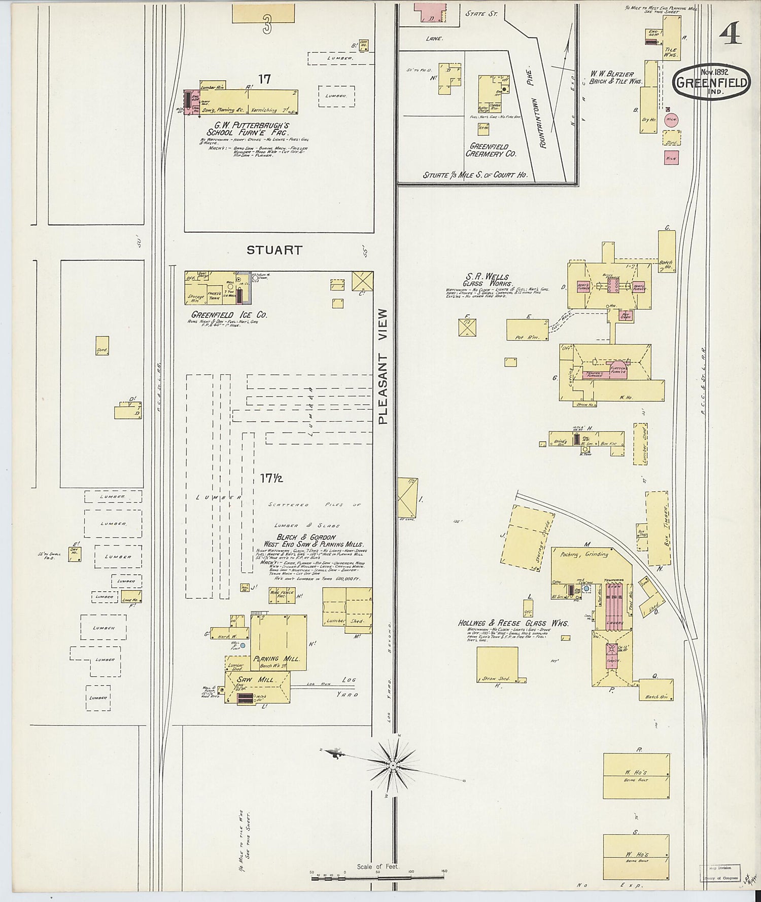 This old map of Greenfield, Hancock County, Indiana was created by Sanborn Map Company in 1892