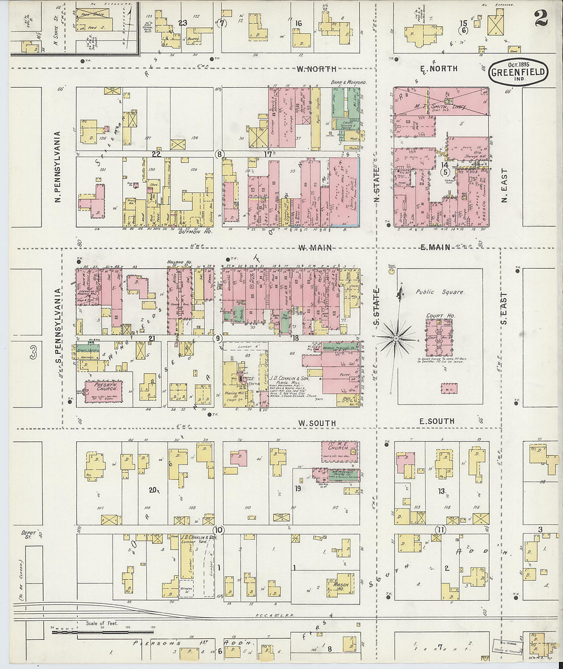 This old map of Greenfield, Hancock County, Indiana was created by Sanborn Map Company in 1895