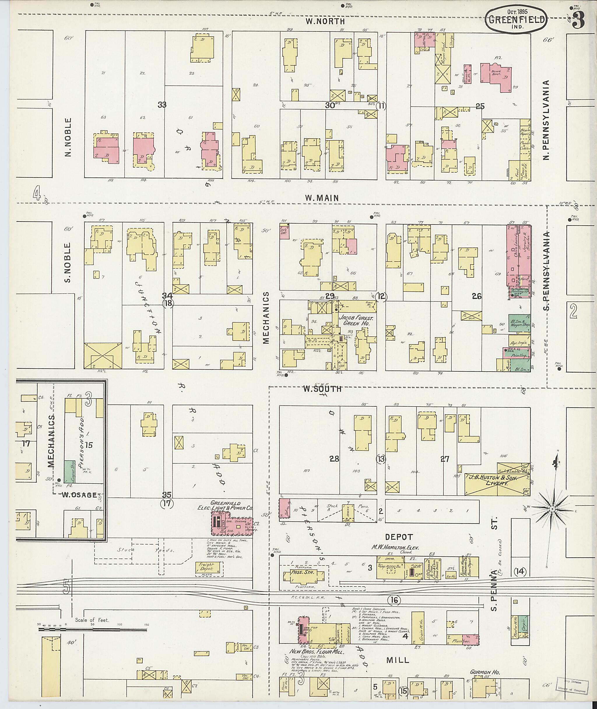 This old map of Greenfield, Hancock County, Indiana was created by Sanborn Map Company in 1895