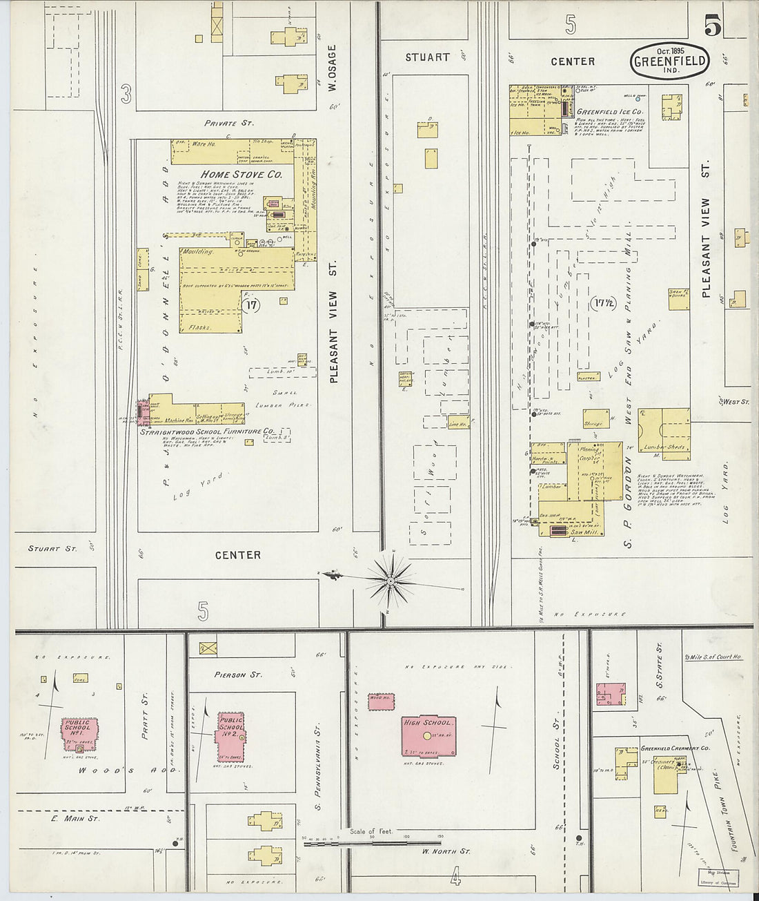 This old map of Greenfield, Hancock County, Indiana was created by Sanborn Map Company in 1895