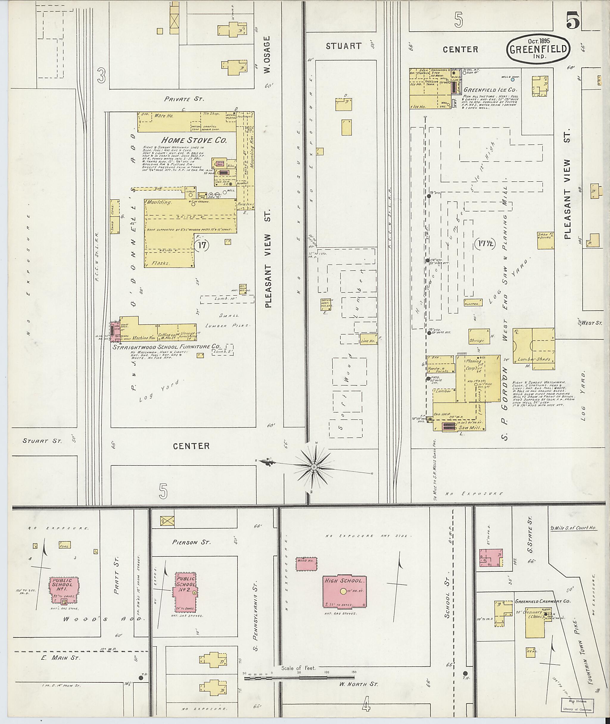 This old map of Greenfield, Hancock County, Indiana was created by Sanborn Map Company in 1895