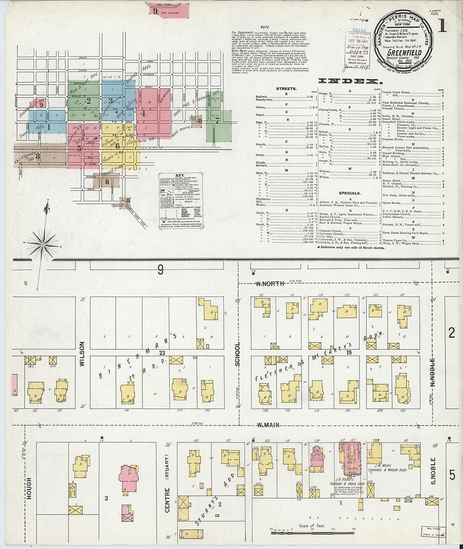 This old map of Greenfield, Hancock County, Indiana was created by Sanborn Map Company in 1900