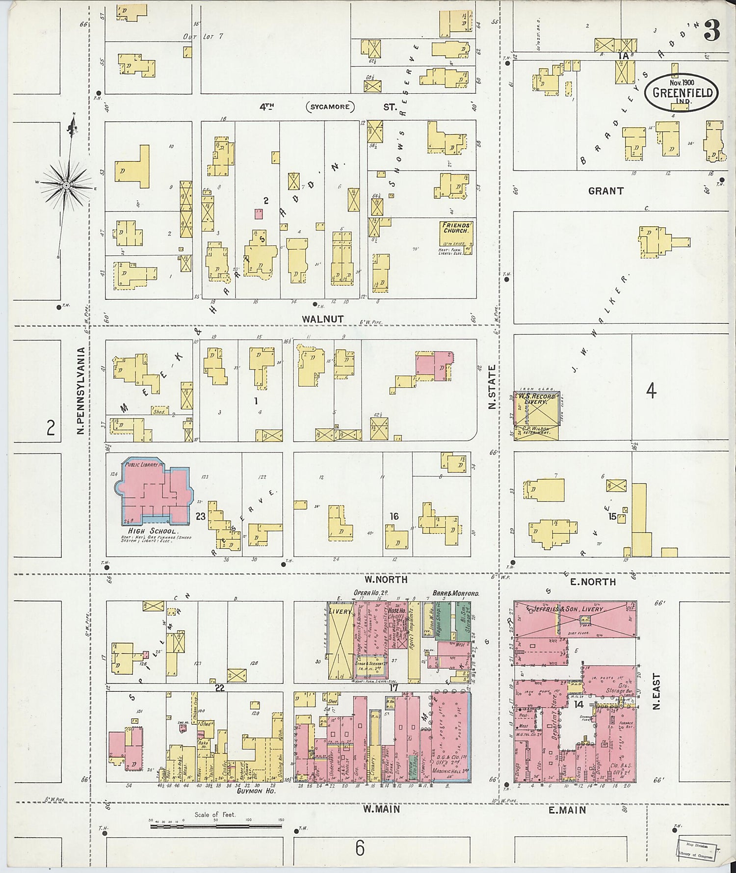 This old map of Greenfield, Hancock County, Indiana was created by Sanborn Map Company in 1900