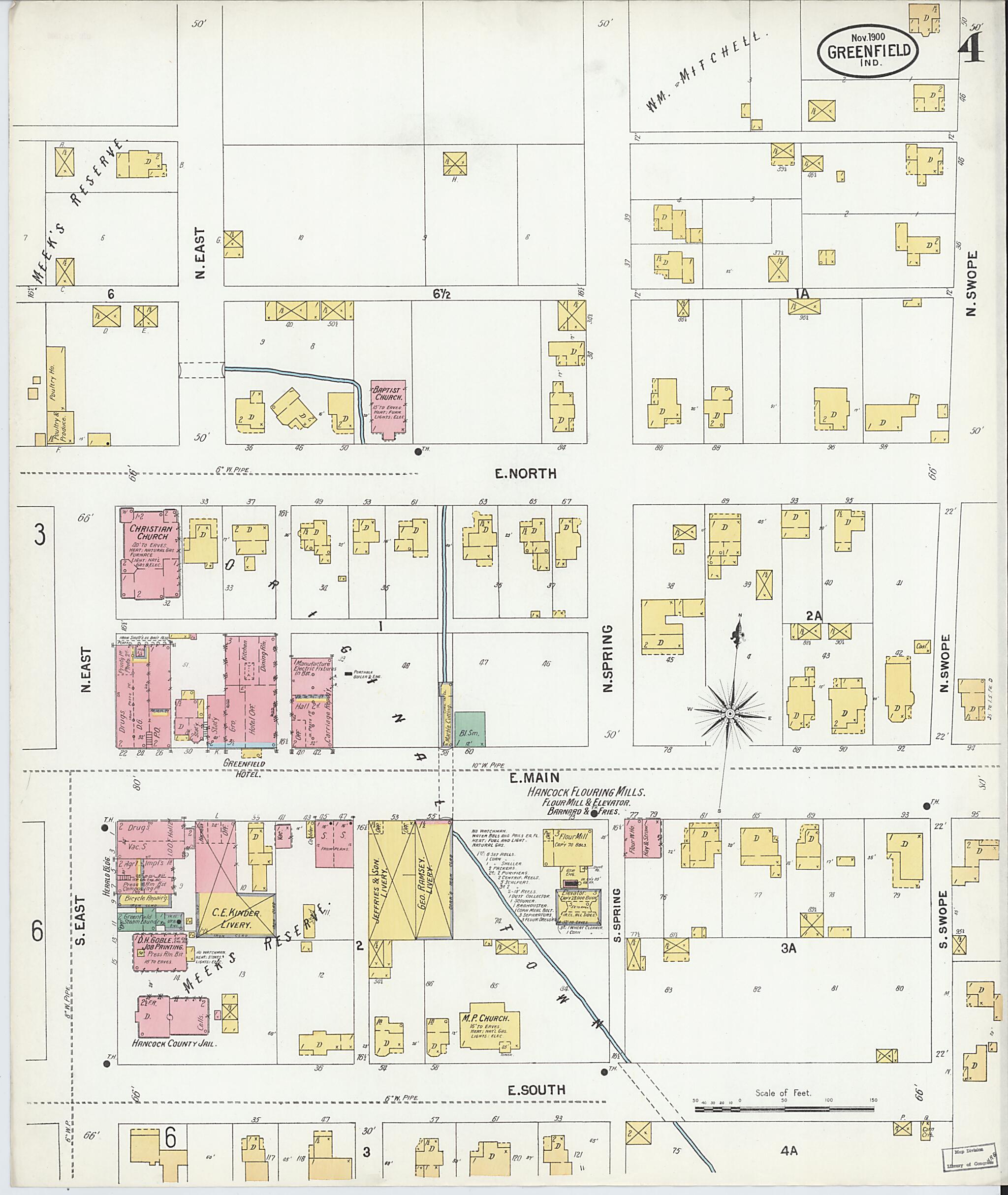 This old map of Greenfield, Hancock County, Indiana was created by Sanborn Map Company in 1900