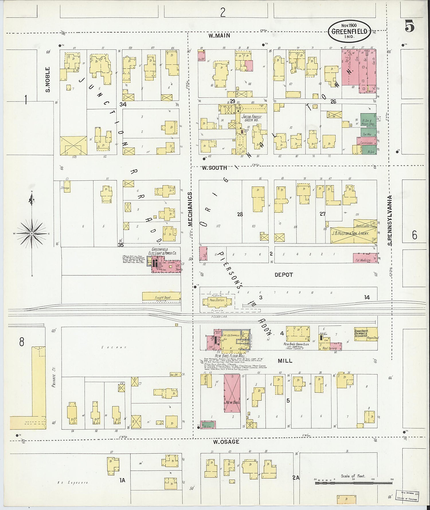 This old map of Greenfield, Hancock County, Indiana was created by Sanborn Map Company in 1900