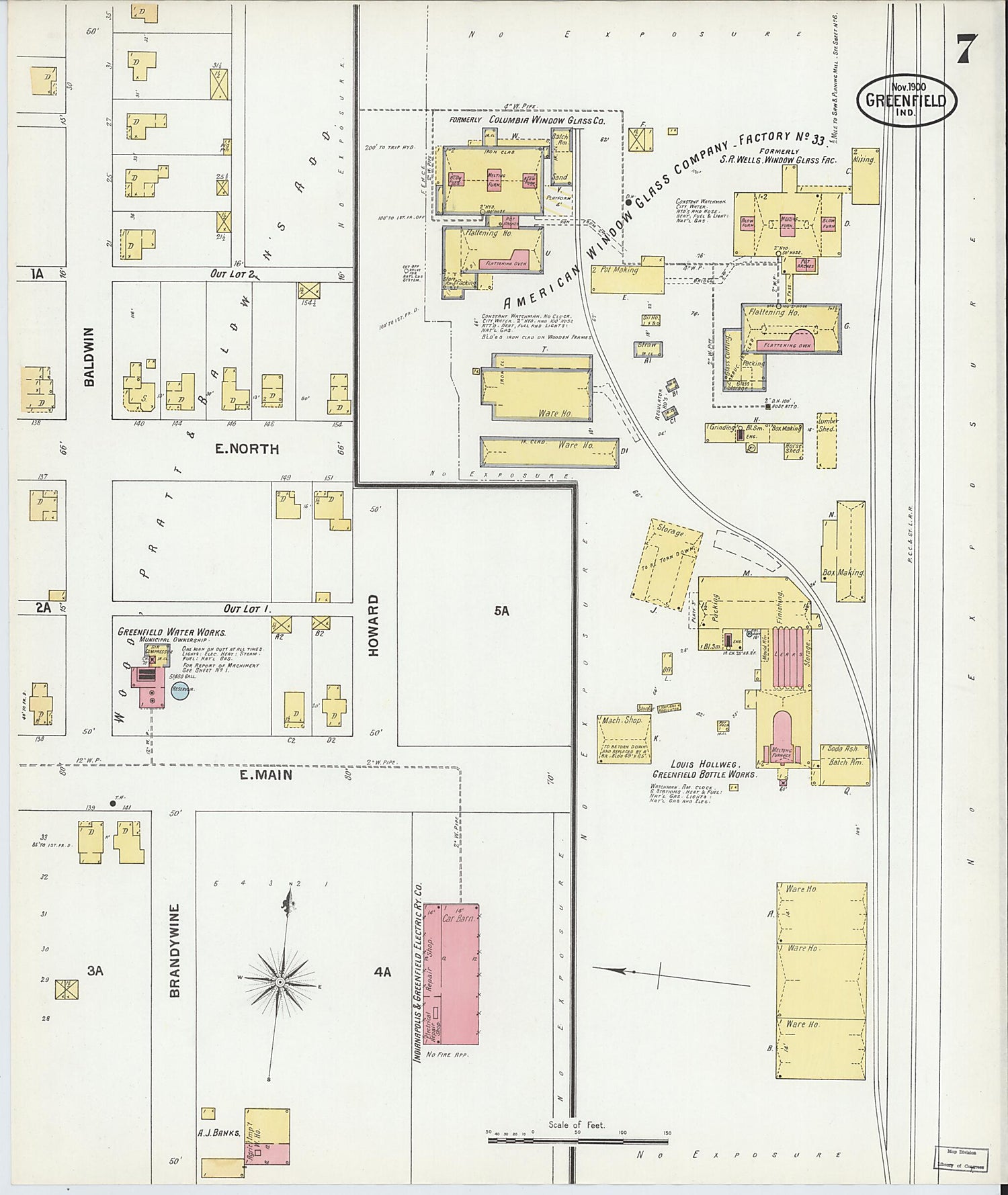 This old map of Greenfield, Hancock County, Indiana was created by Sanborn Map Company in 1900