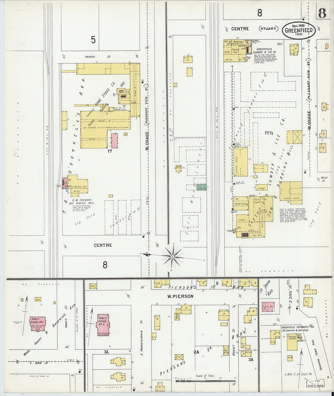 This old map of Greenfield, Hancock County, Indiana was created by Sanborn Map Company in 1900