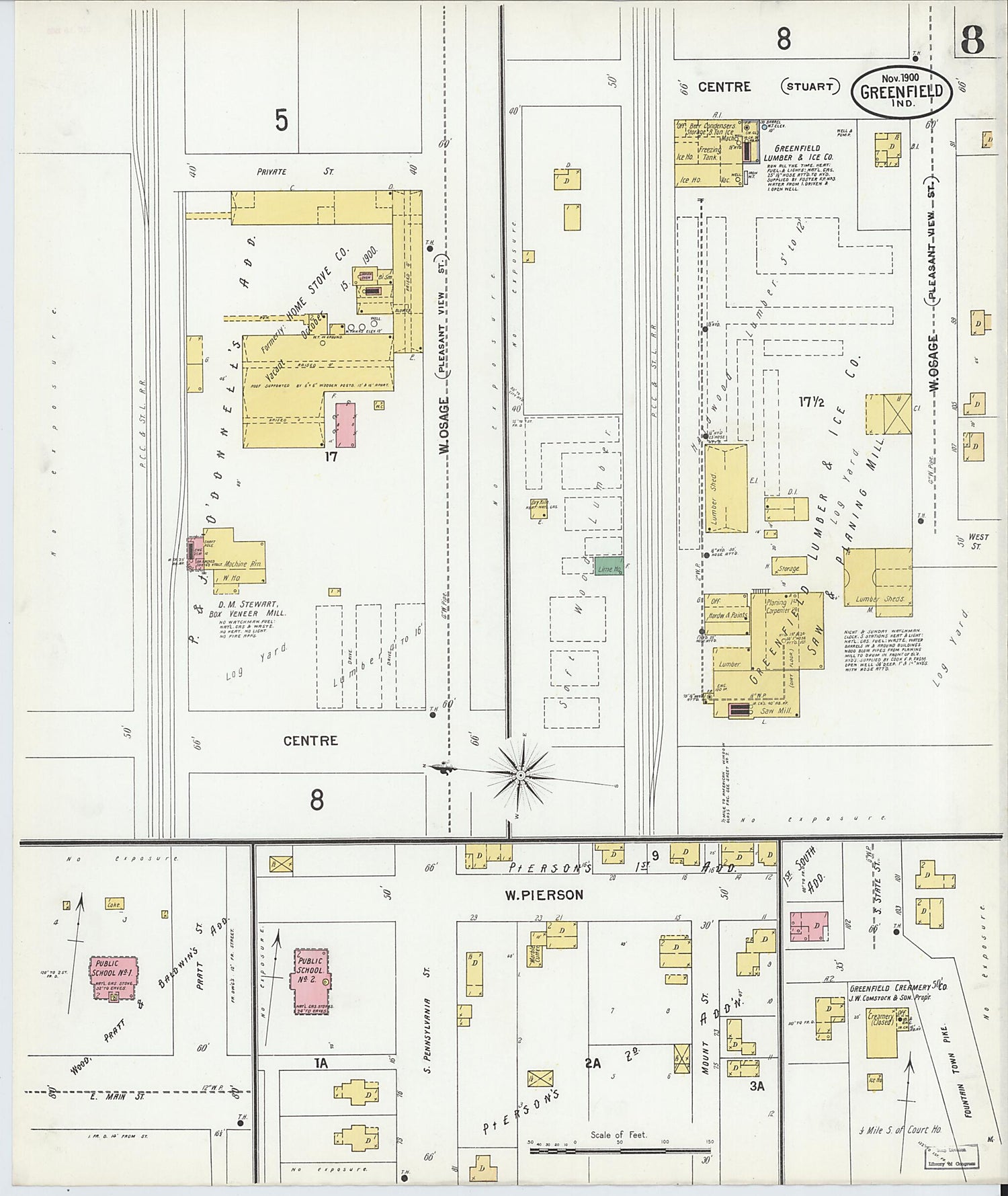 This old map of Greenfield, Hancock County, Indiana was created by Sanborn Map Company in 1900