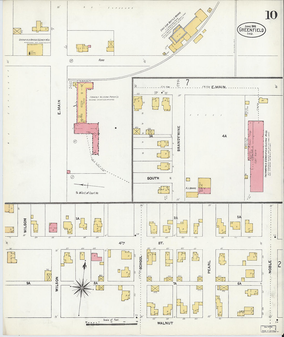 This old map of Greenfield, Hancock County, Indiana was created by Sanborn Map Company in 1906