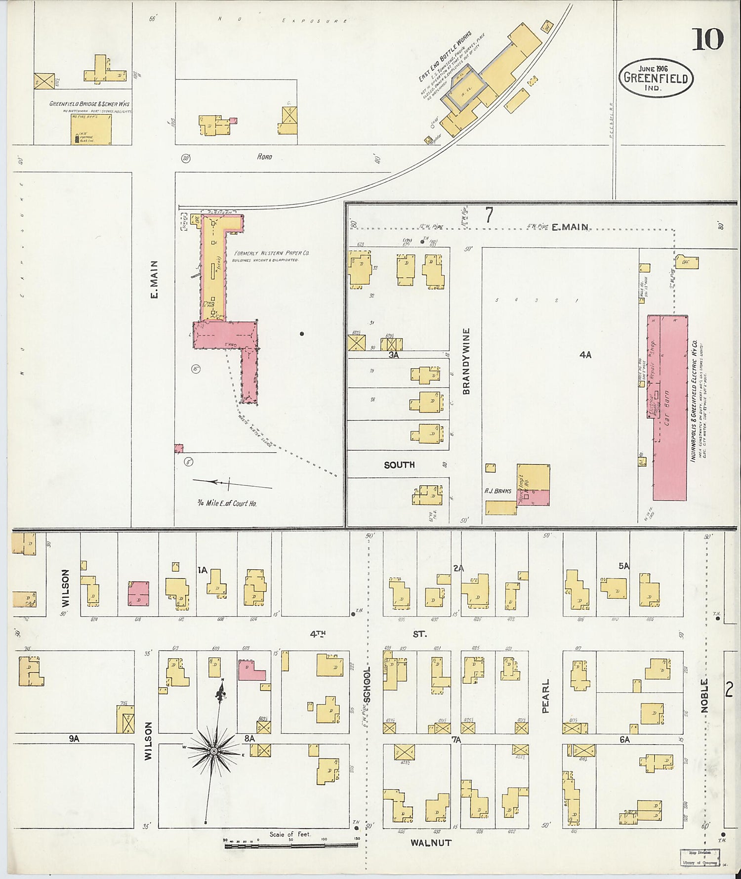 This old map of Greenfield, Hancock County, Indiana was created by Sanborn Map Company in 1906