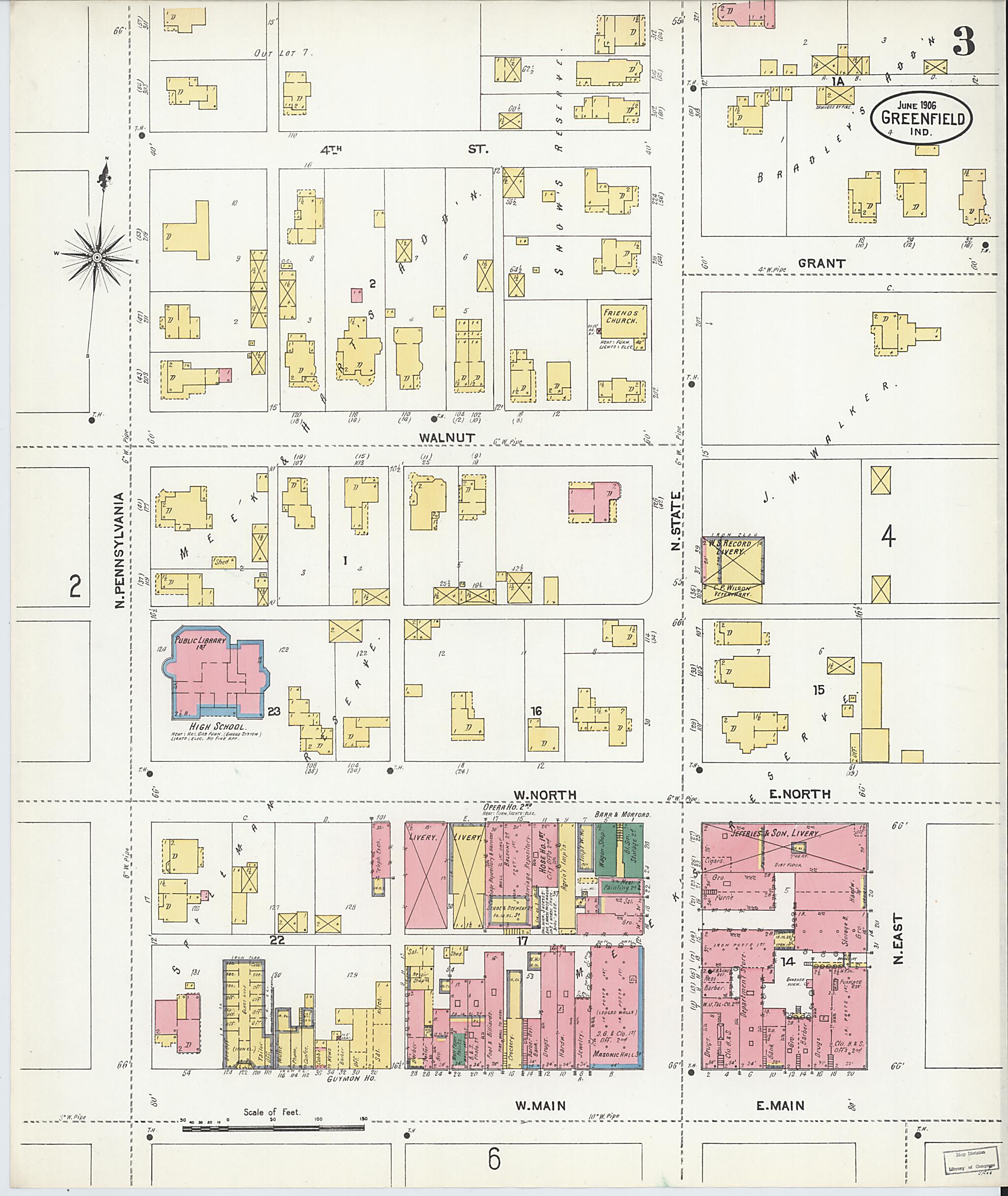 This old map of Greenfield, Hancock County, Indiana was created by Sanborn Map Company in 1906