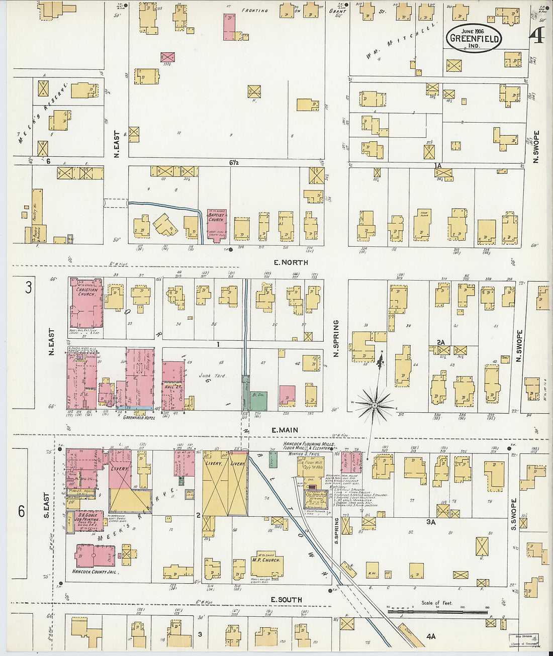 This old map of Greenfield, Hancock County, Indiana was created by Sanborn Map Company in 1906