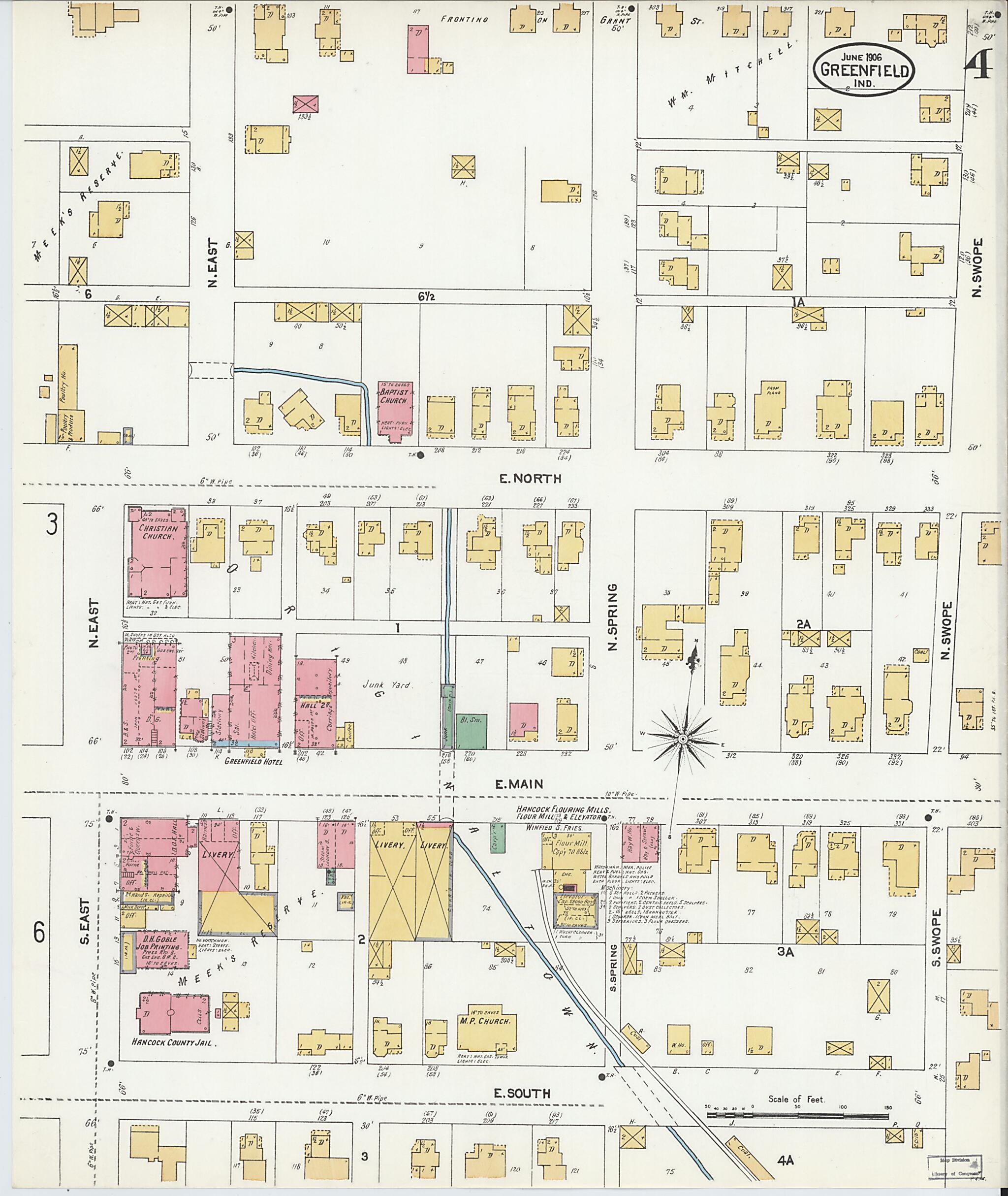 This old map of Greenfield, Hancock County, Indiana was created by Sanborn Map Company in 1906