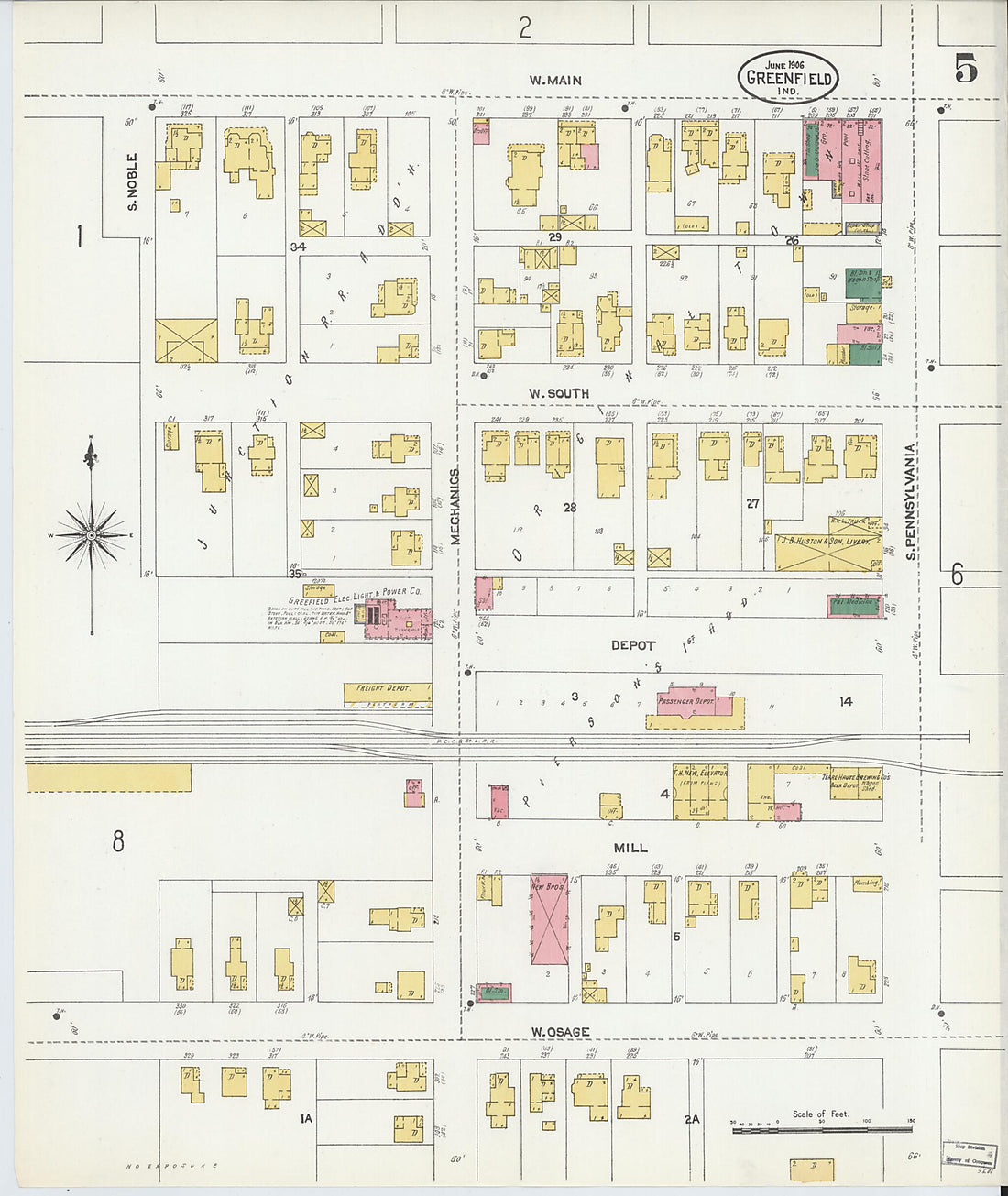 This old map of Greenfield, Hancock County, Indiana was created by Sanborn Map Company in 1906