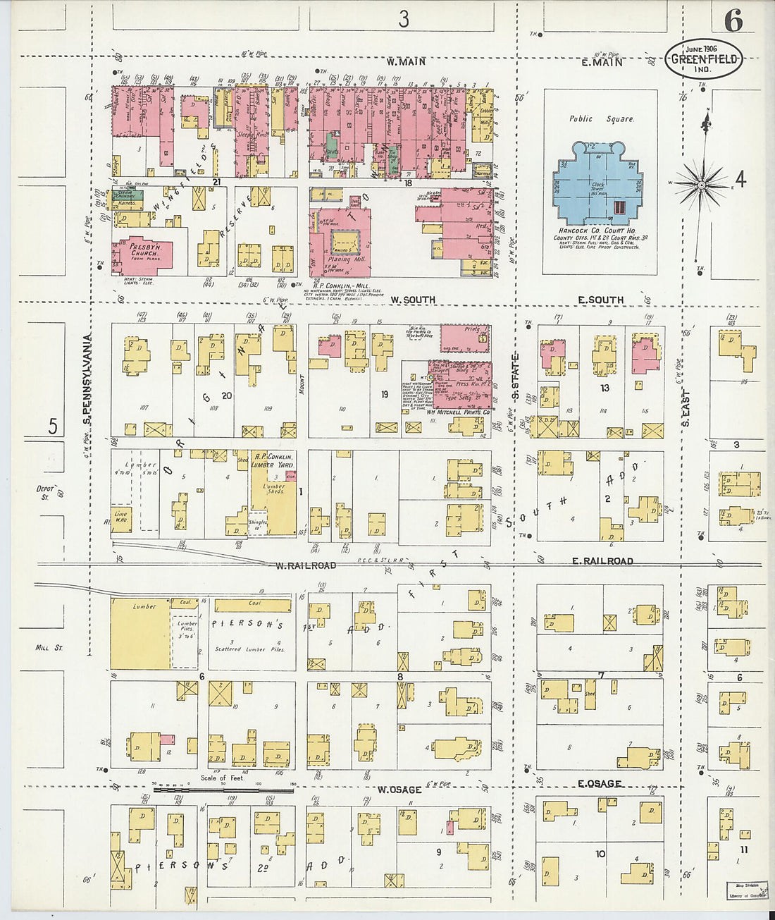 This old map of Greenfield, Hancock County, Indiana was created by Sanborn Map Company in 1906