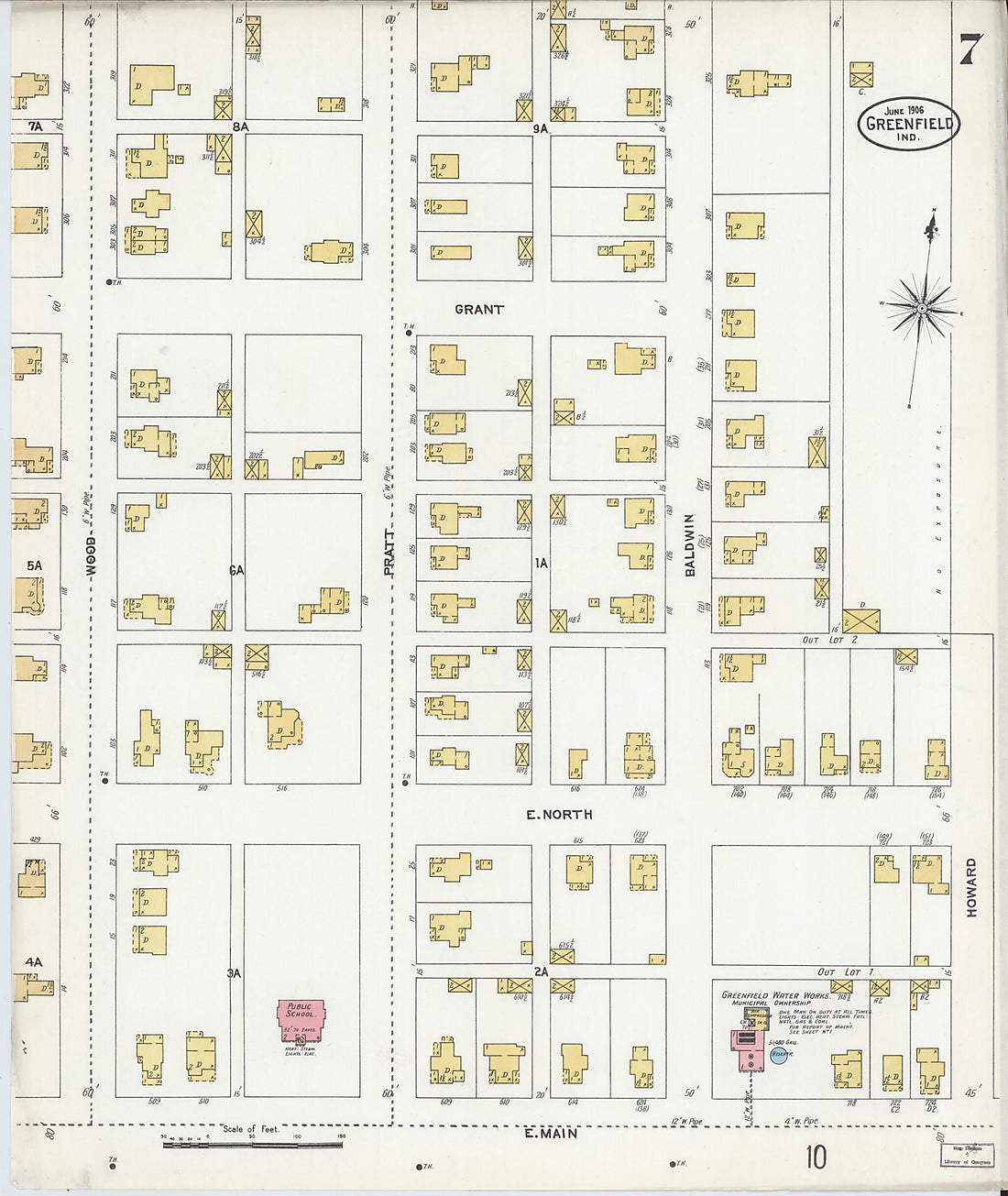 This old map of Greenfield, Hancock County, Indiana was created by Sanborn Map Company in 1906