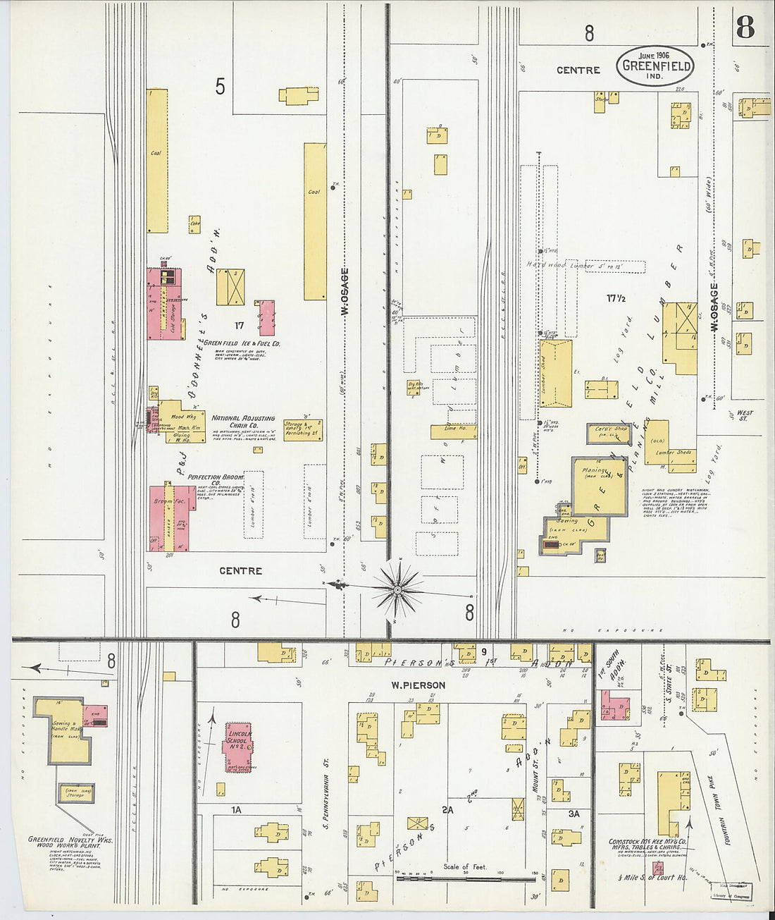 This old map of Greenfield, Hancock County, Indiana was created by Sanborn Map Company in 1906