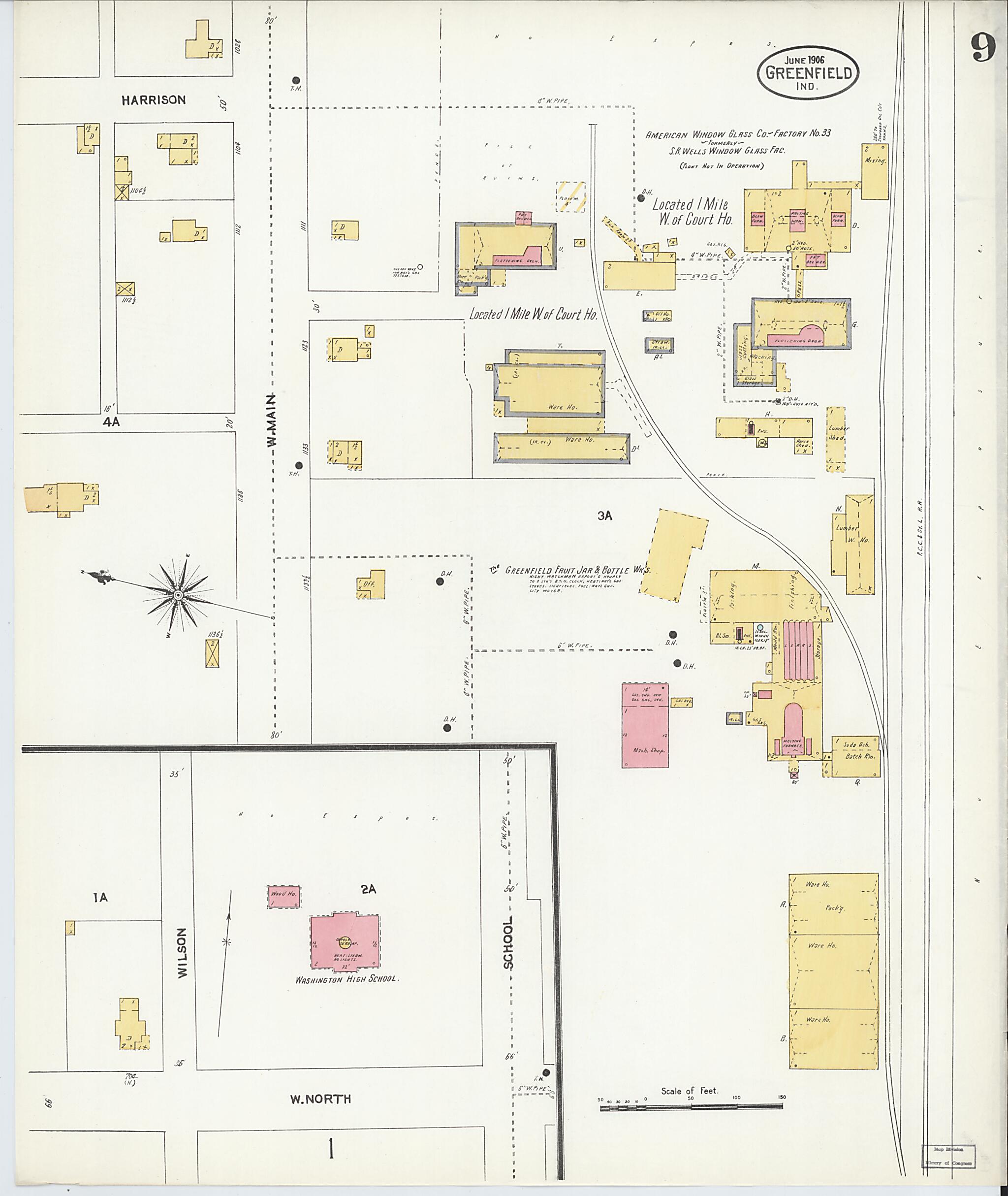 This old map of Greenfield, Hancock County, Indiana was created by Sanborn Map Company in 1906