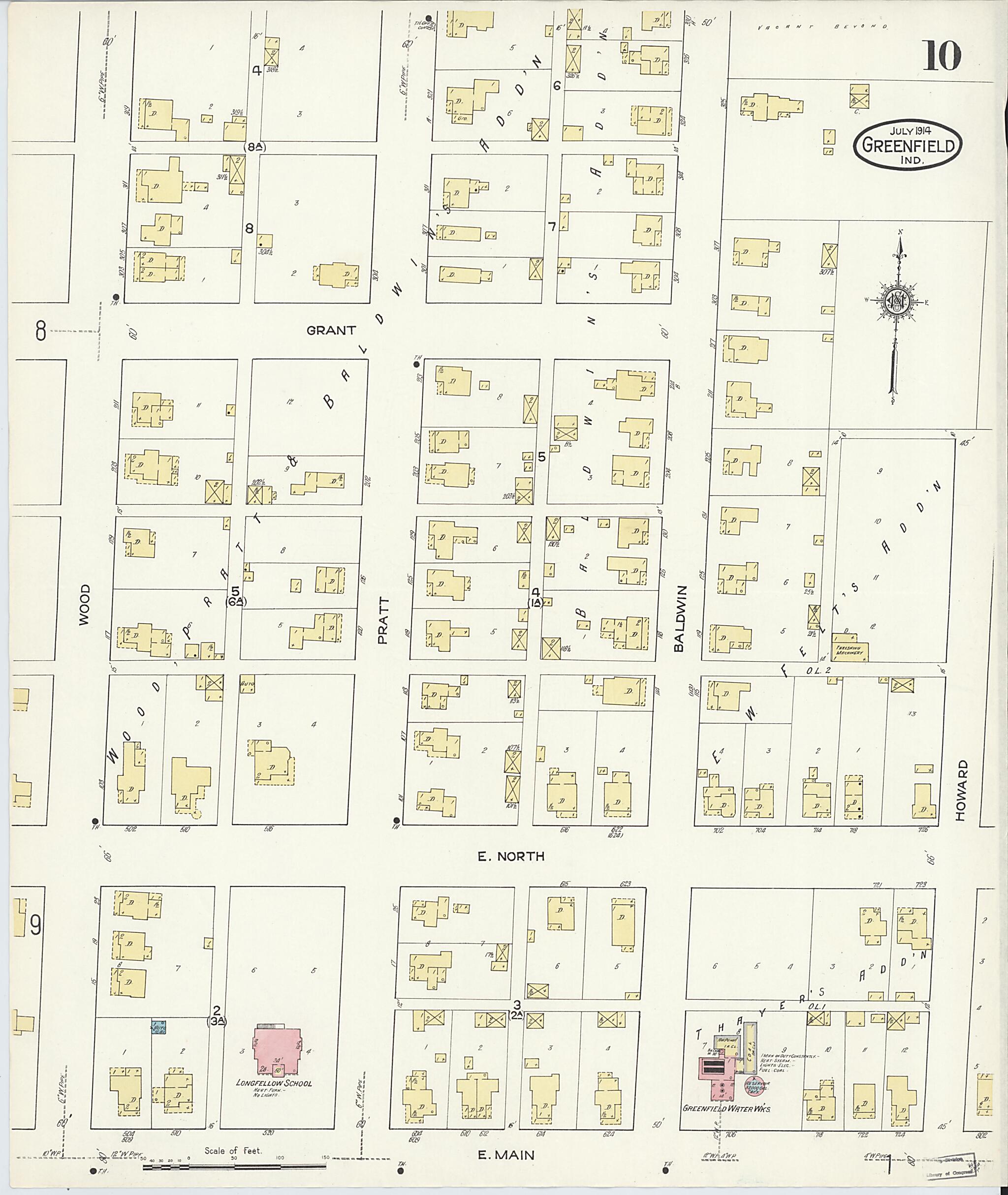 This old map of Greenfield, Hancock County, Indiana was created by Sanborn Map Company in 1914