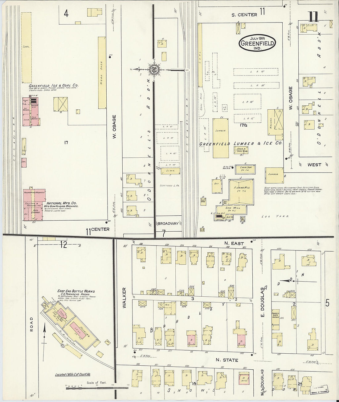 This old map of Greenfield, Hancock County, Indiana was created by Sanborn Map Company in 1914