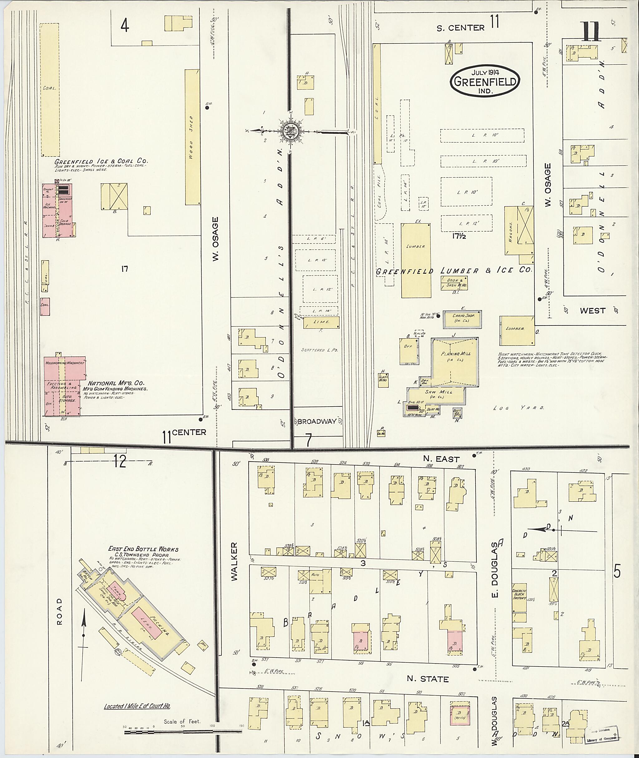 This old map of Greenfield, Hancock County, Indiana was created by Sanborn Map Company in 1914