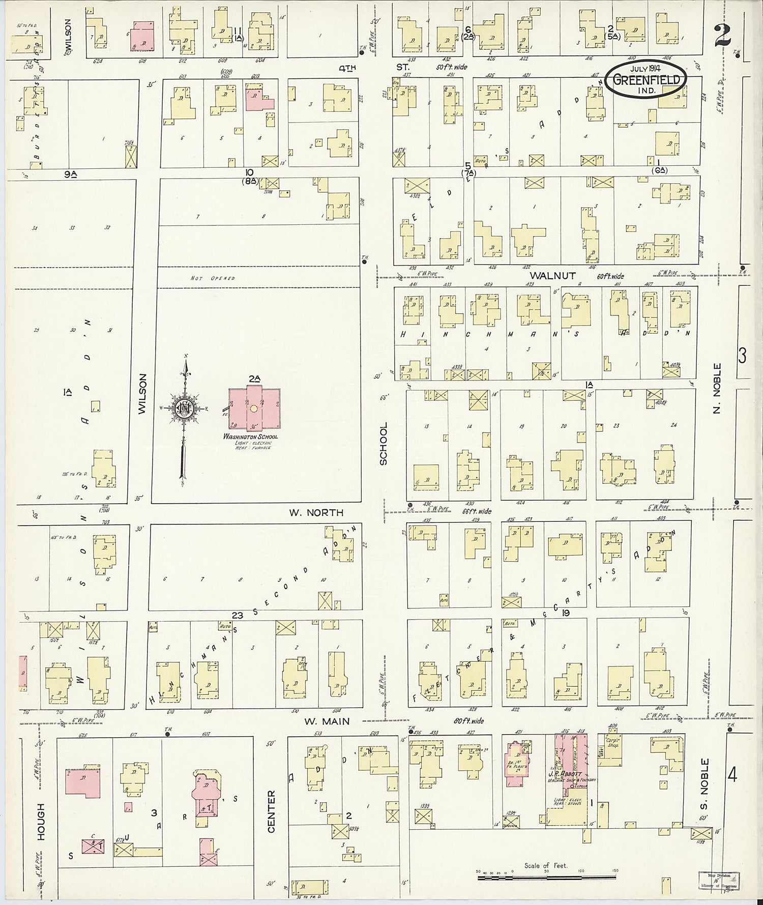 This old map of Greenfield, Hancock County, Indiana was created by Sanborn Map Company in 1914