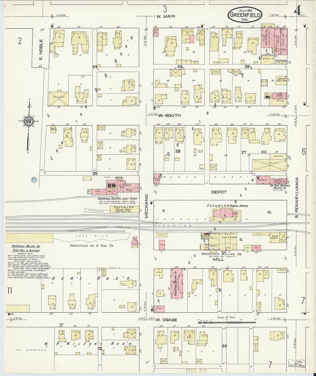 This old map of Greenfield, Hancock County, Indiana was created by Sanborn Map Company in 1914