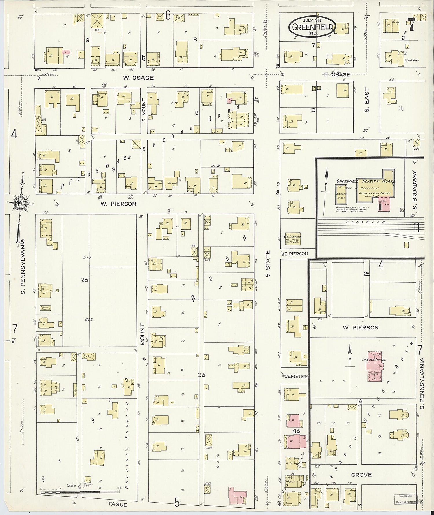 This old map of Greenfield, Hancock County, Indiana was created by Sanborn Map Company in 1914