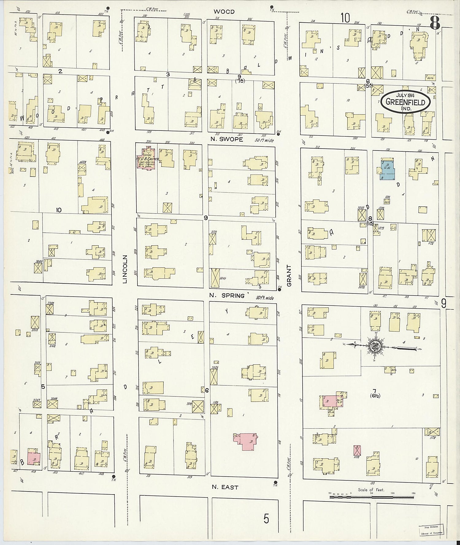 This old map of Greenfield, Hancock County, Indiana was created by Sanborn Map Company in 1914