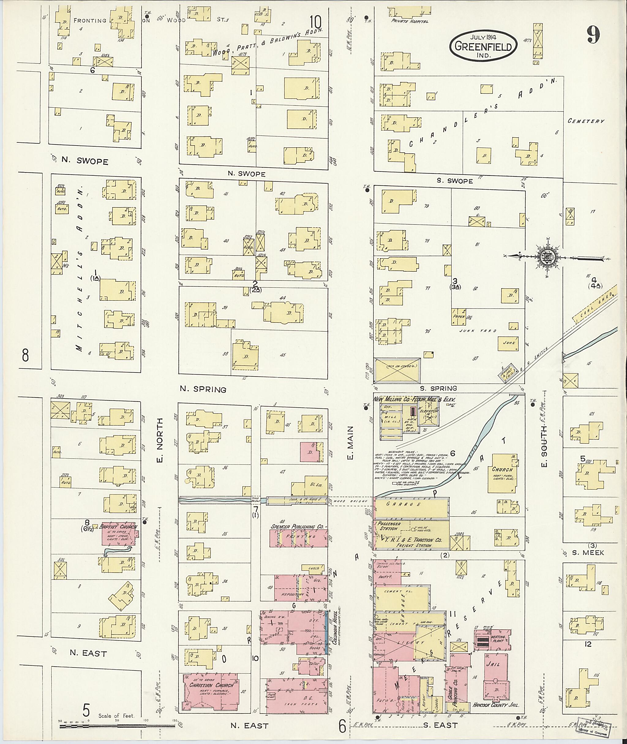 This old map of Greenfield, Hancock County, Indiana was created by Sanborn Map Company in 1914