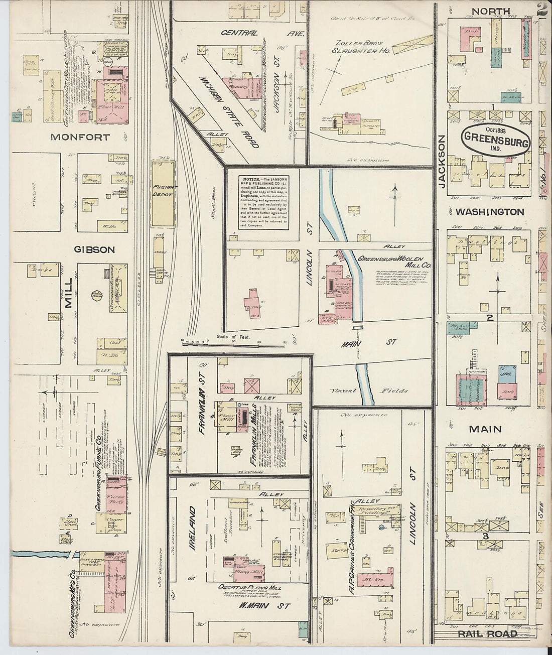 This old map of Greensburg, Decatur County, Indiana was created by Sanborn Map Company in 1883