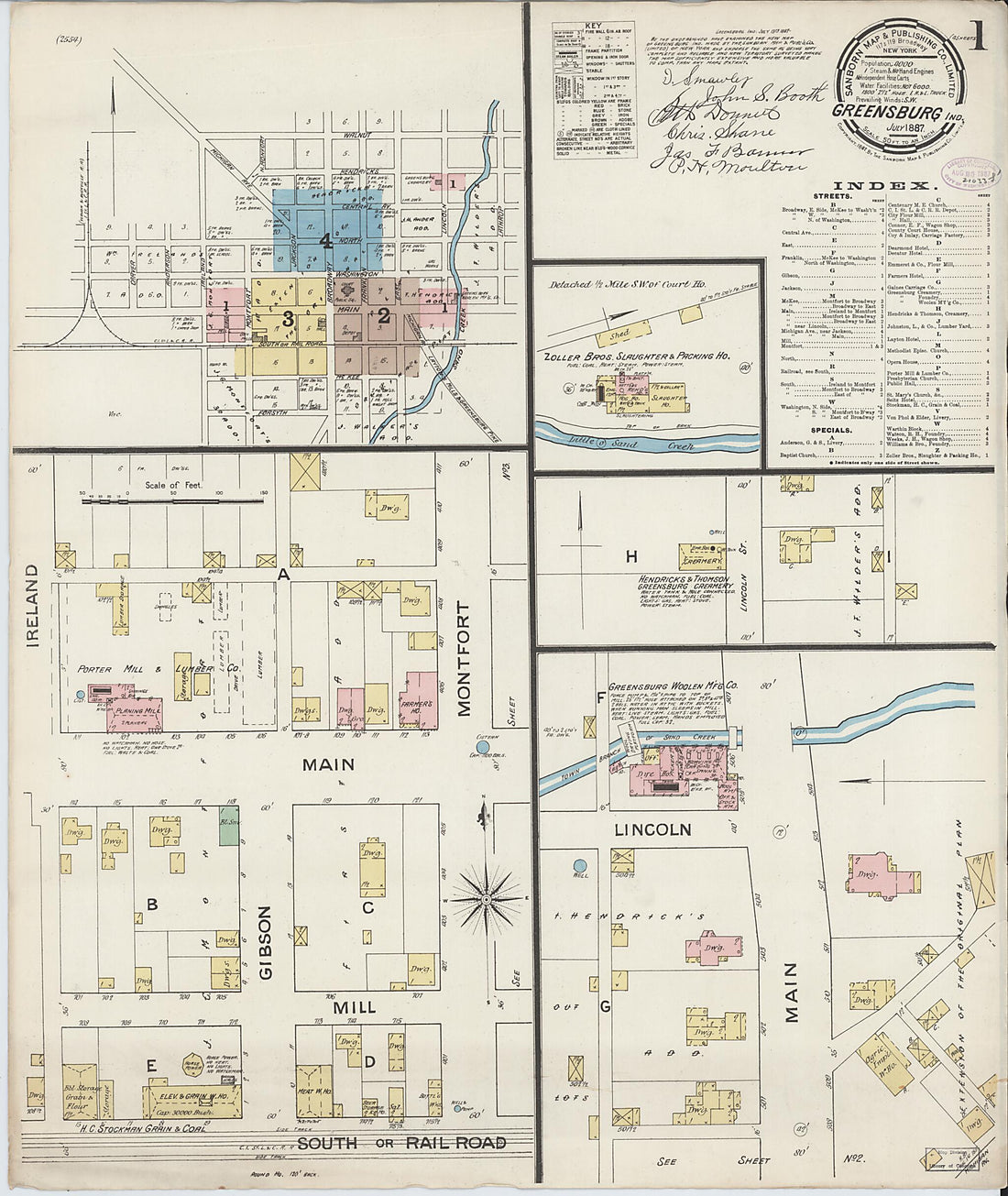 This old map of Greensburg, Decatur County, Indiana was created by Sanborn Map Company in 1887