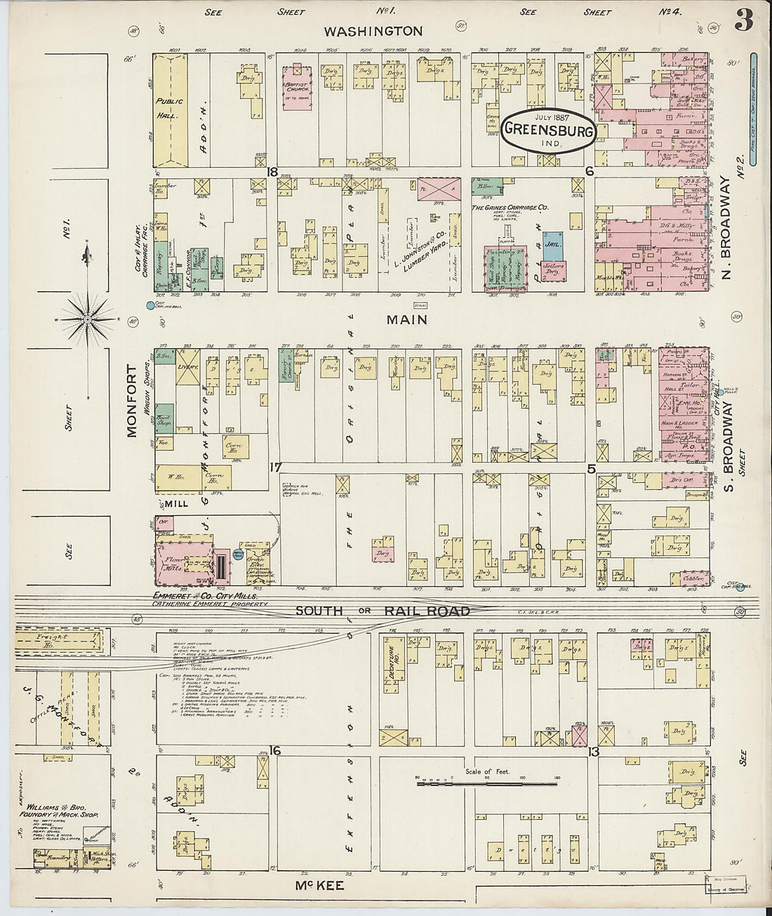 This old map of Greensburg, Decatur County, Indiana was created by Sanborn Map Company in 1887