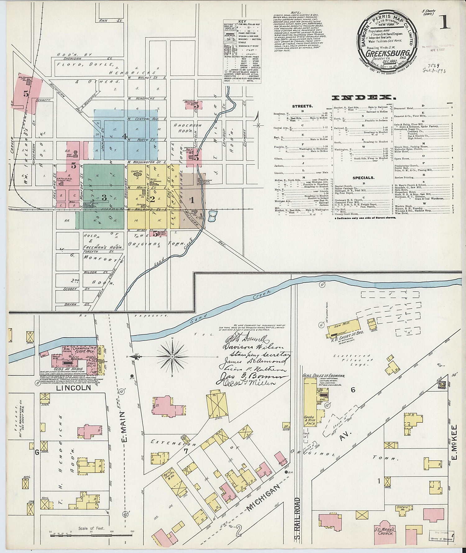 This old map of Greensburg, Decatur County, Indiana was created by Sanborn Map Company in 1897