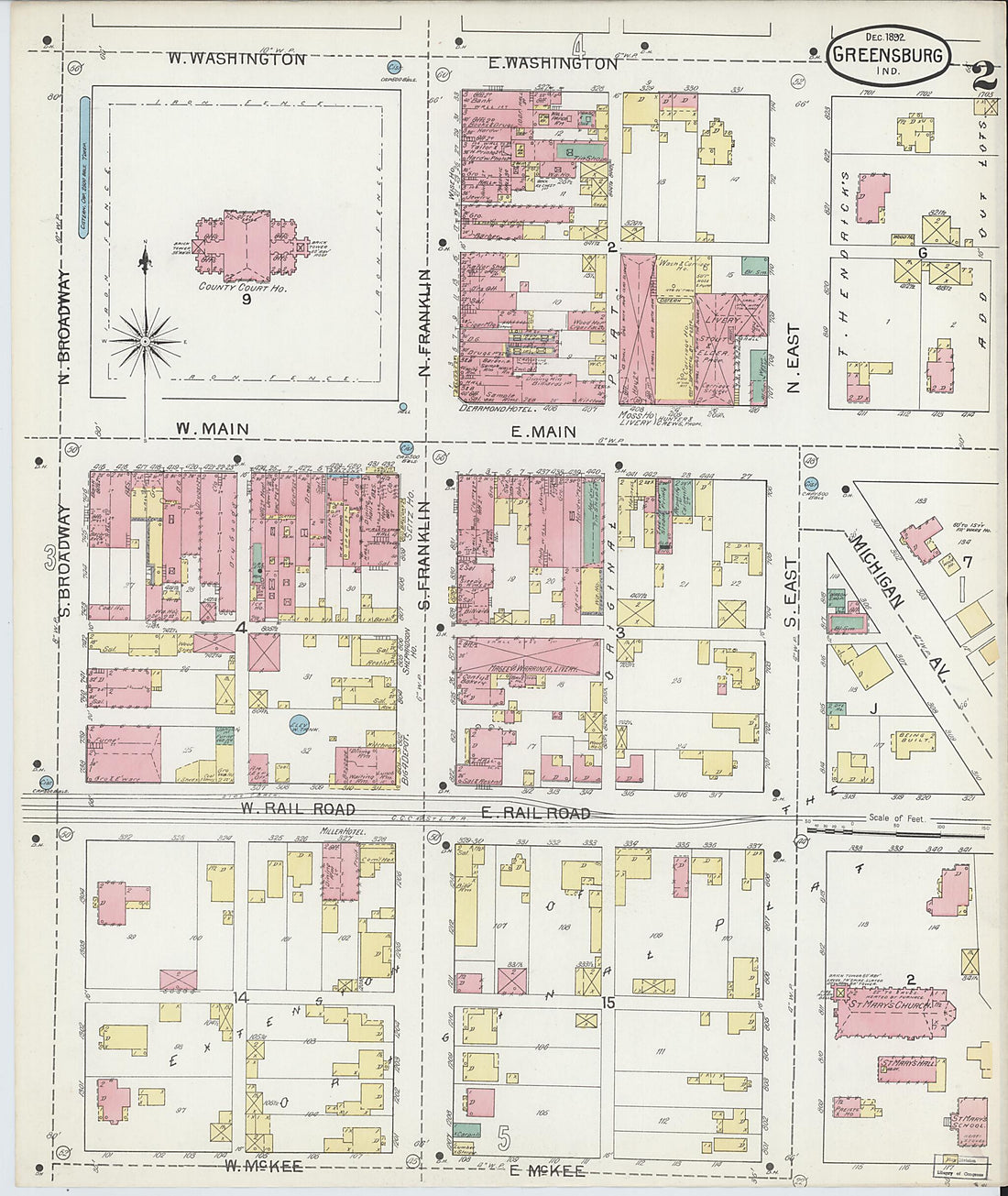 This old map of Greensburg, Decatur County, Indiana was created by Sanborn Map Company in 1897