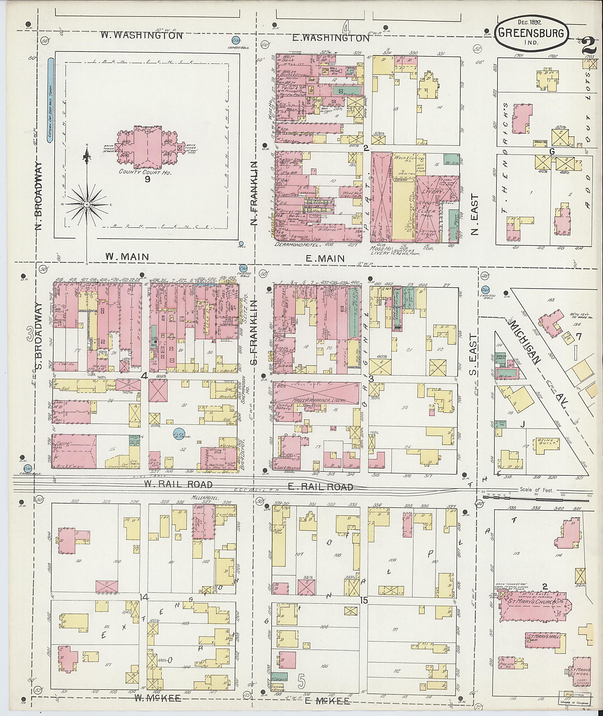 This old map of Greensburg, Decatur County, Indiana was created by Sanborn Map Company in 1897