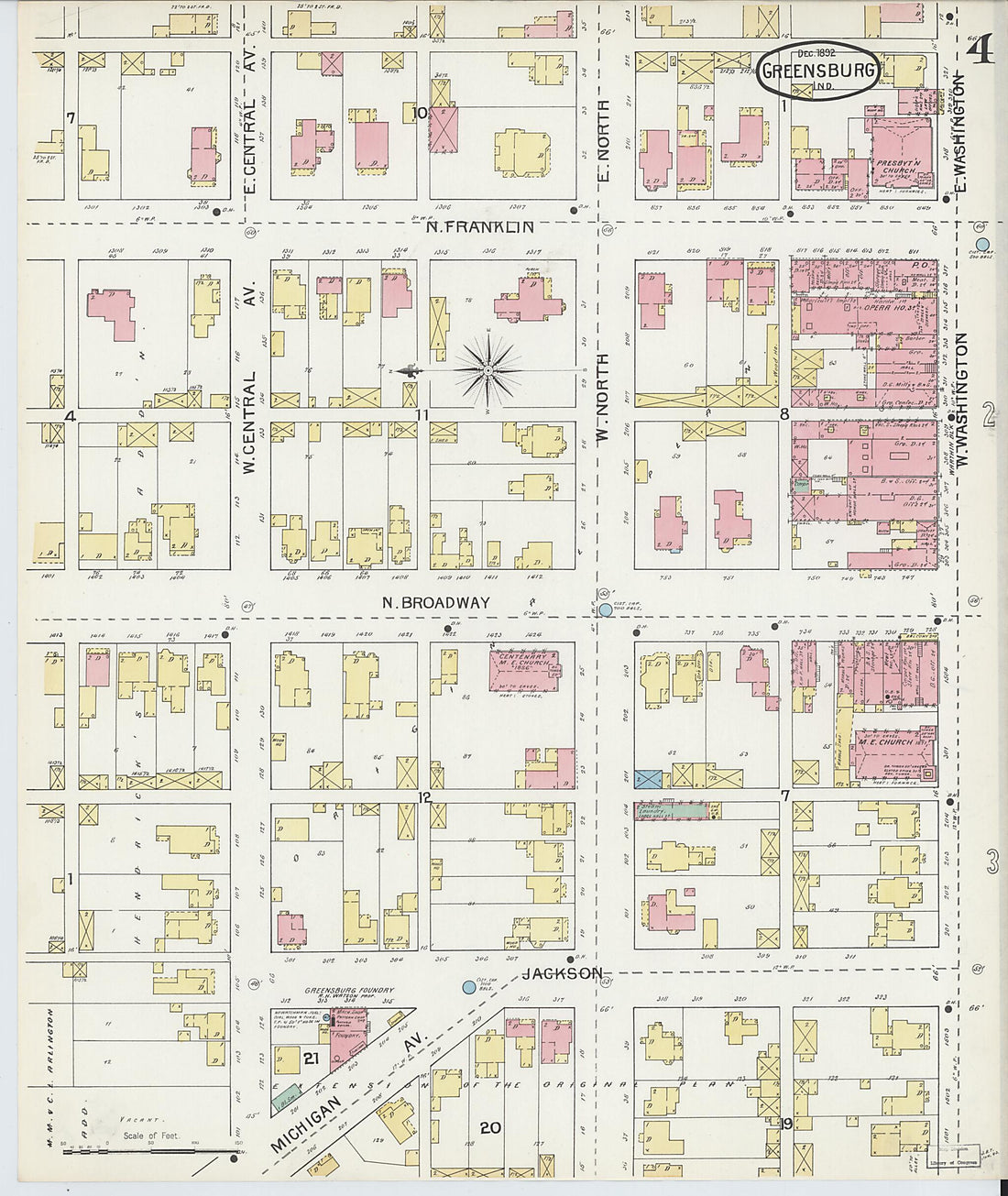 This old map of Greensburg, Decatur County, Indiana was created by Sanborn Map Company in 1897