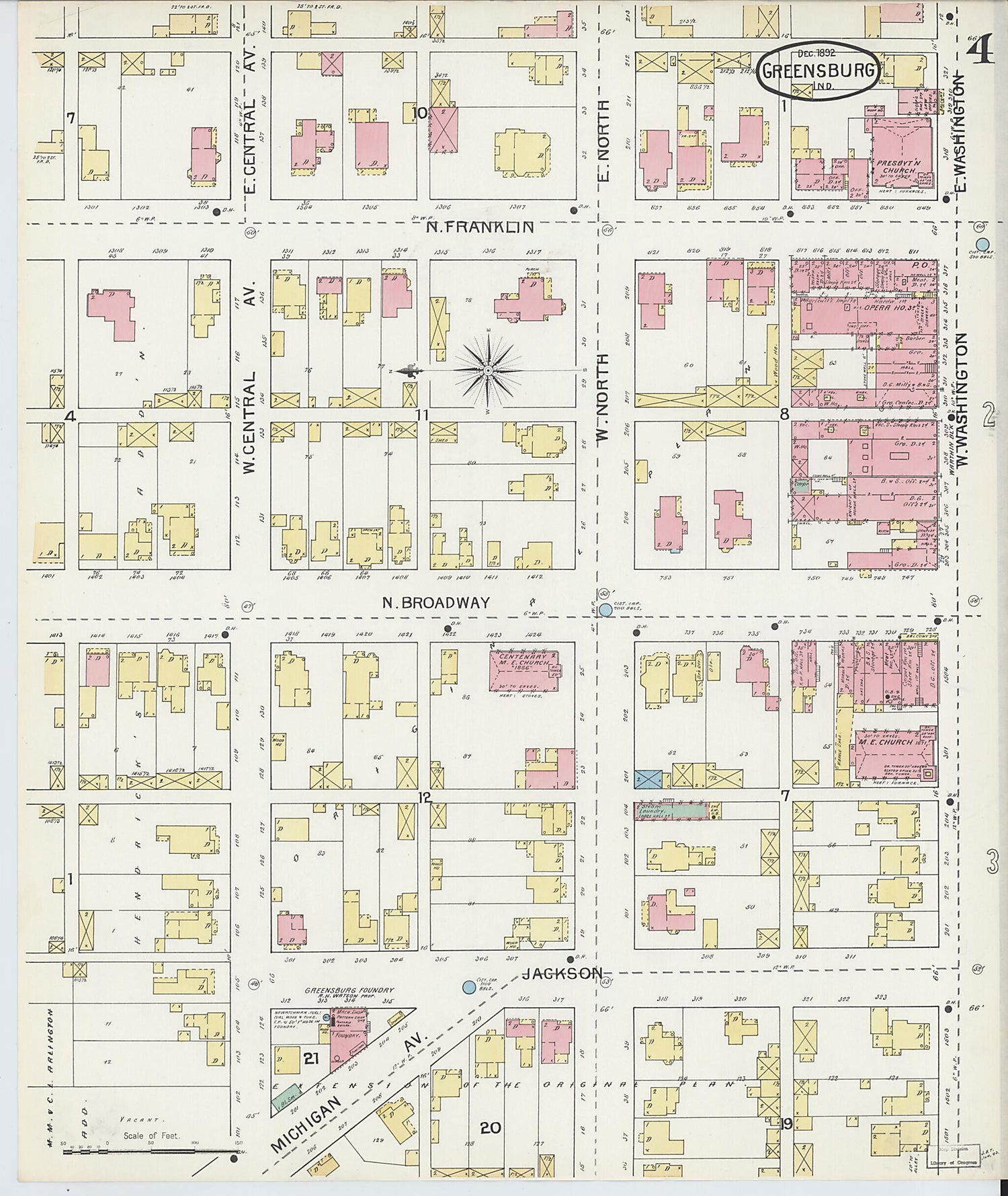 This old map of Greensburg, Decatur County, Indiana was created by Sanborn Map Company in 1897