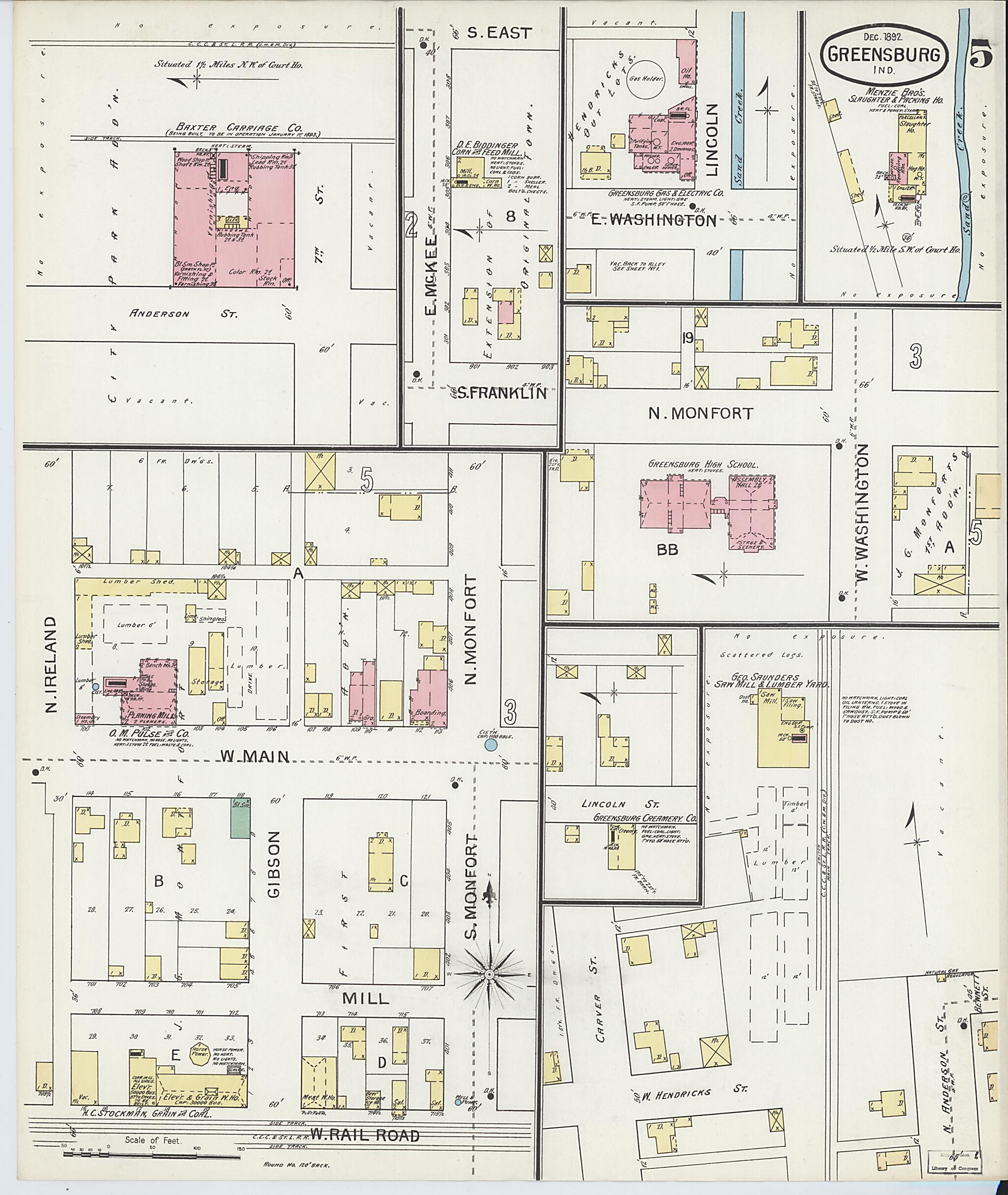 This old map of Greensburg, Decatur County, Indiana was created by Sanborn Map Company in 1897