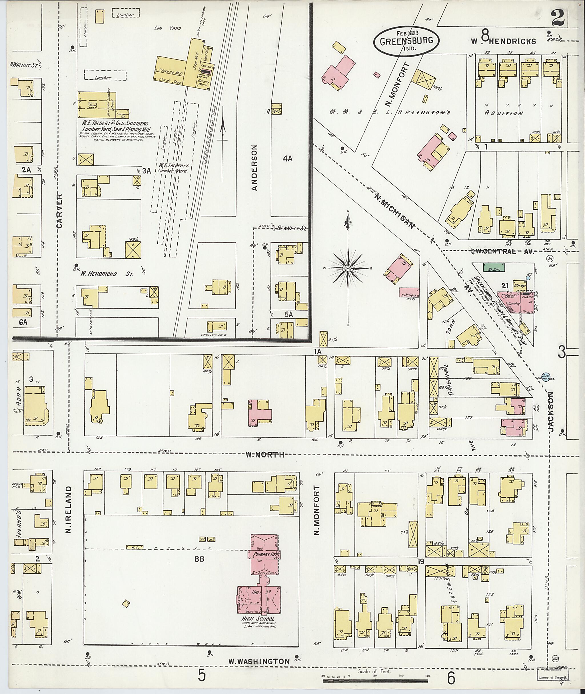 This old map of Greensburg, Decatur County, Indiana was created by Sanborn Map Company in 1899