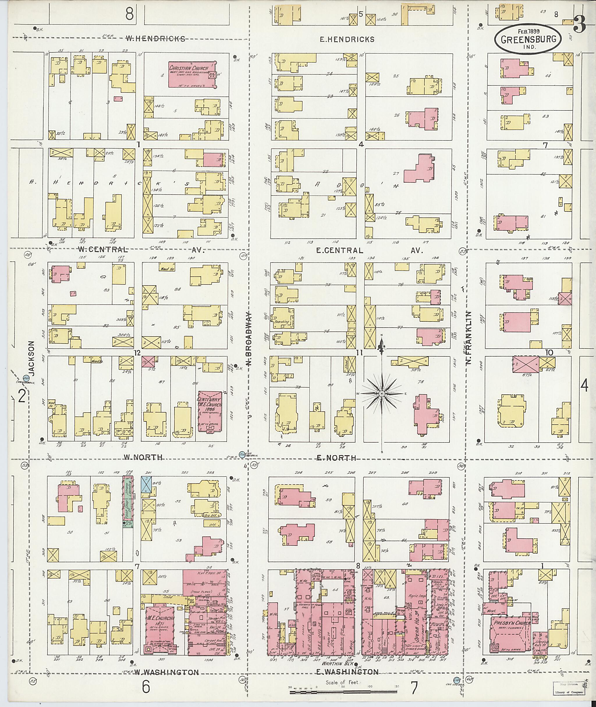 This old map of Greensburg, Decatur County, Indiana was created by Sanborn Map Company in 1899