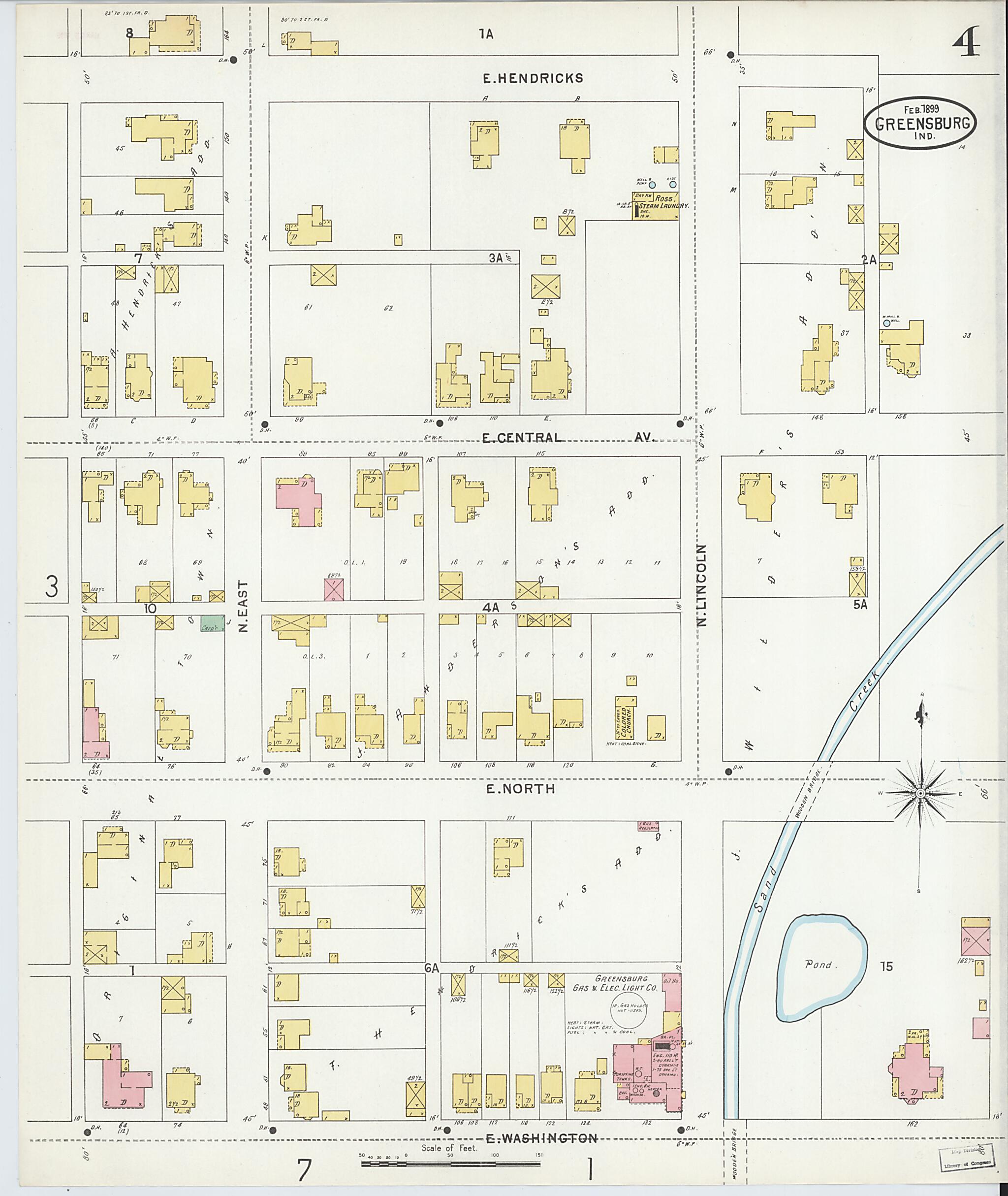 This old map of Greensburg, Decatur County, Indiana was created by Sanborn Map Company in 1899