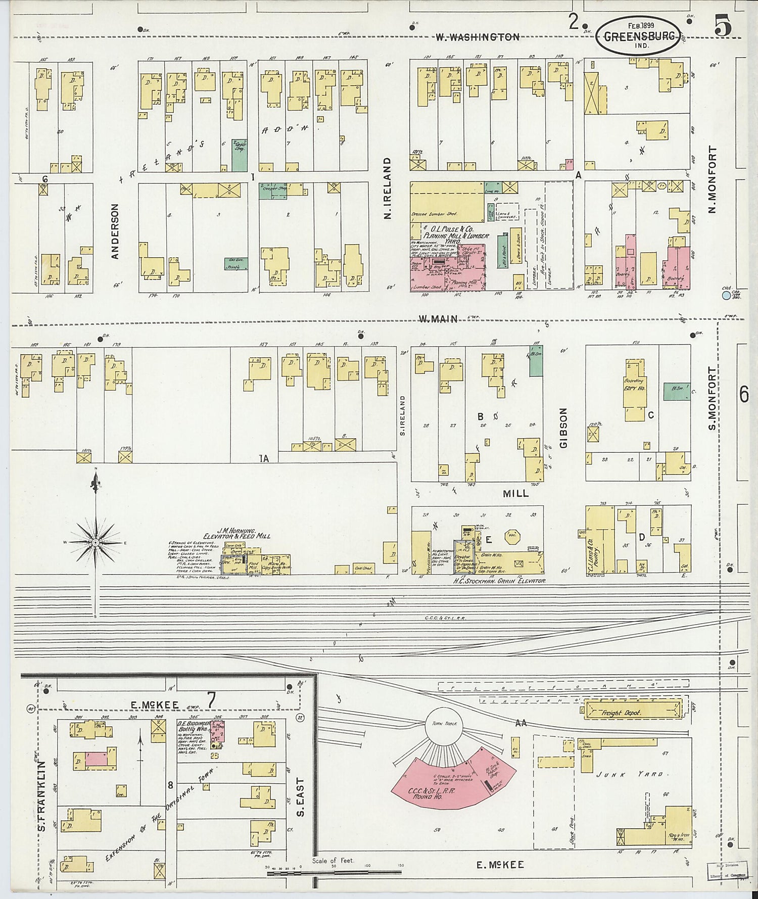 This old map of Greensburg, Decatur County, Indiana was created by Sanborn Map Company in 1899