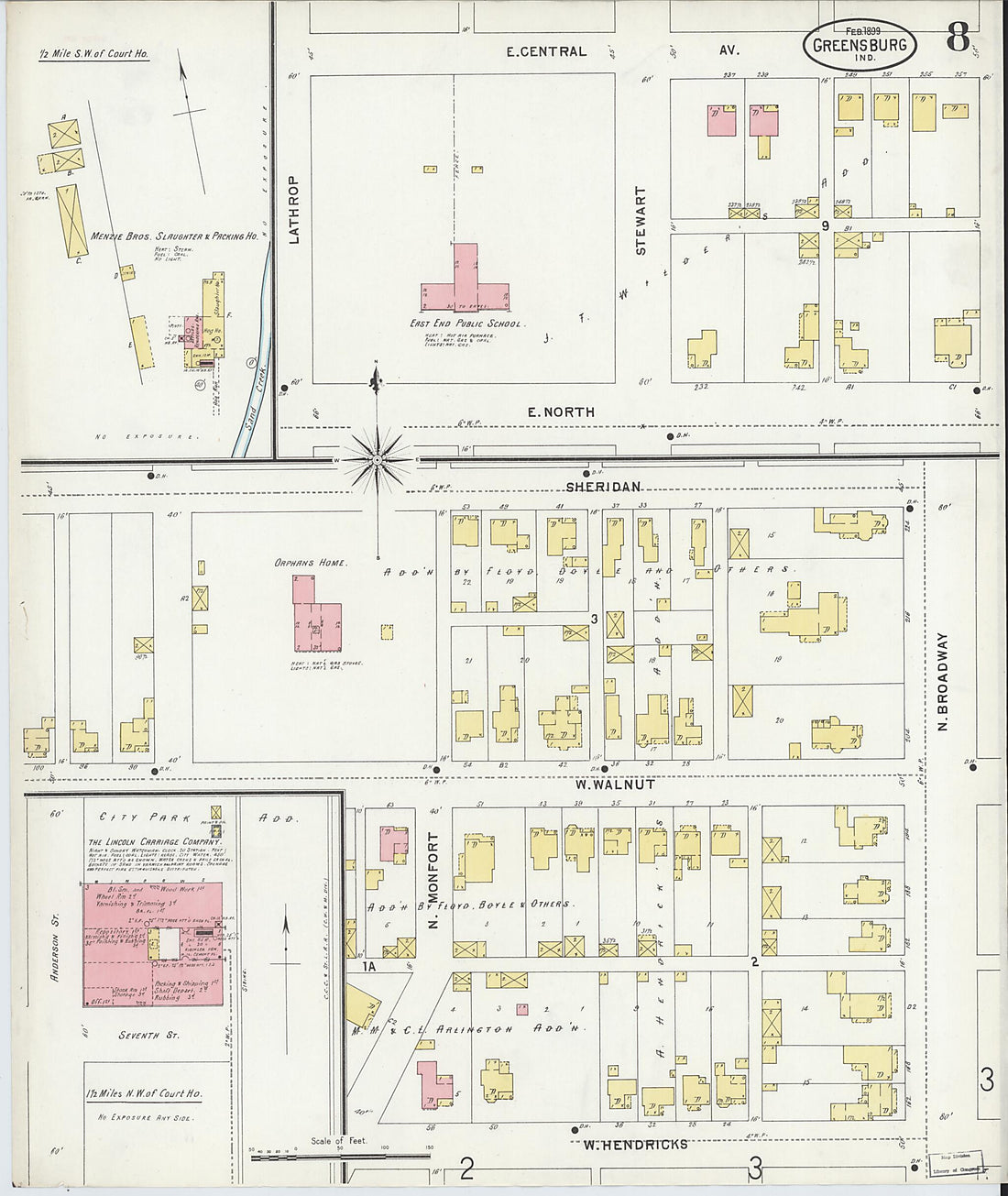 This old map of Greensburg, Decatur County, Indiana was created by Sanborn Map Company in 1899