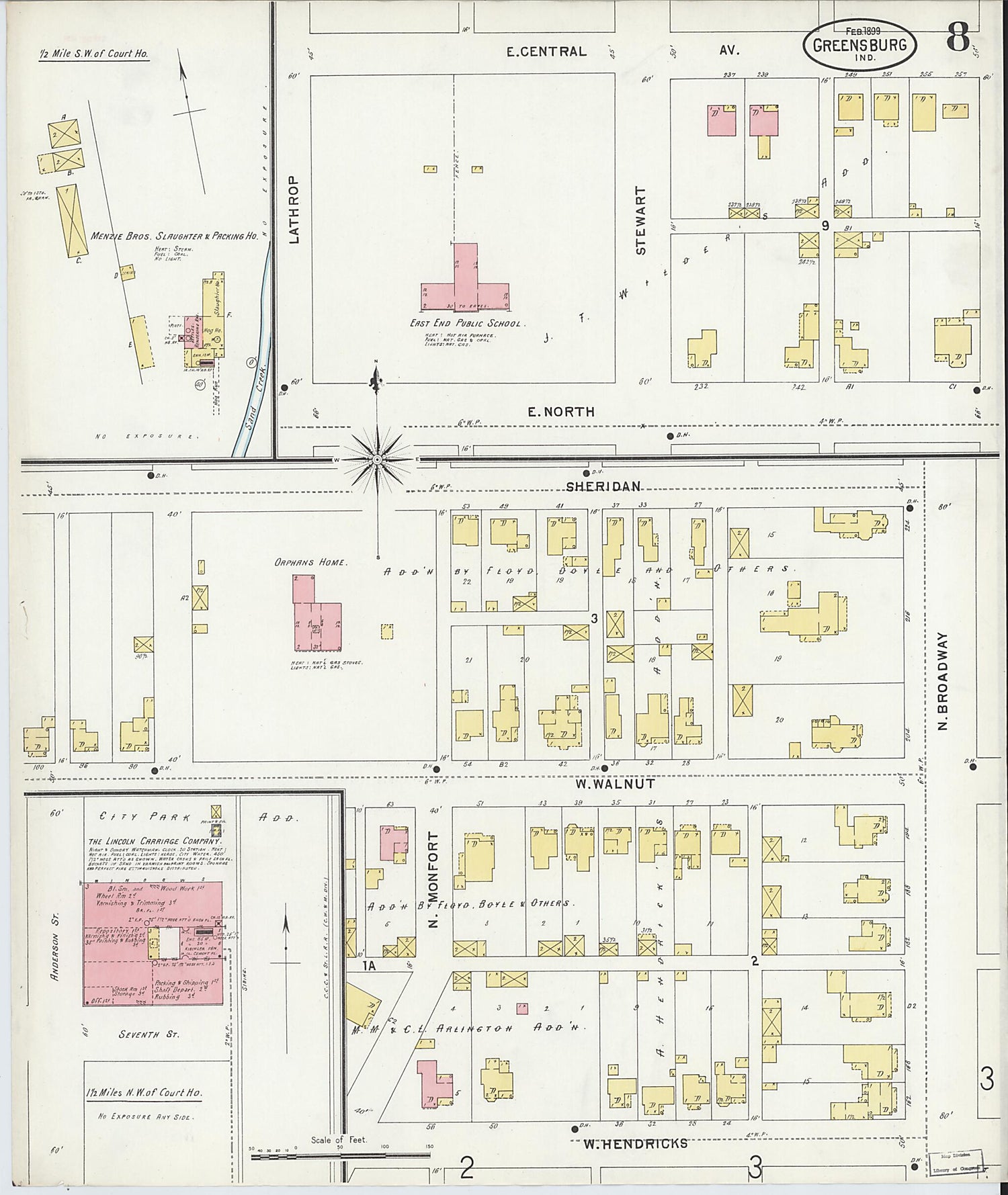 This old map of Greensburg, Decatur County, Indiana was created by Sanborn Map Company in 1899