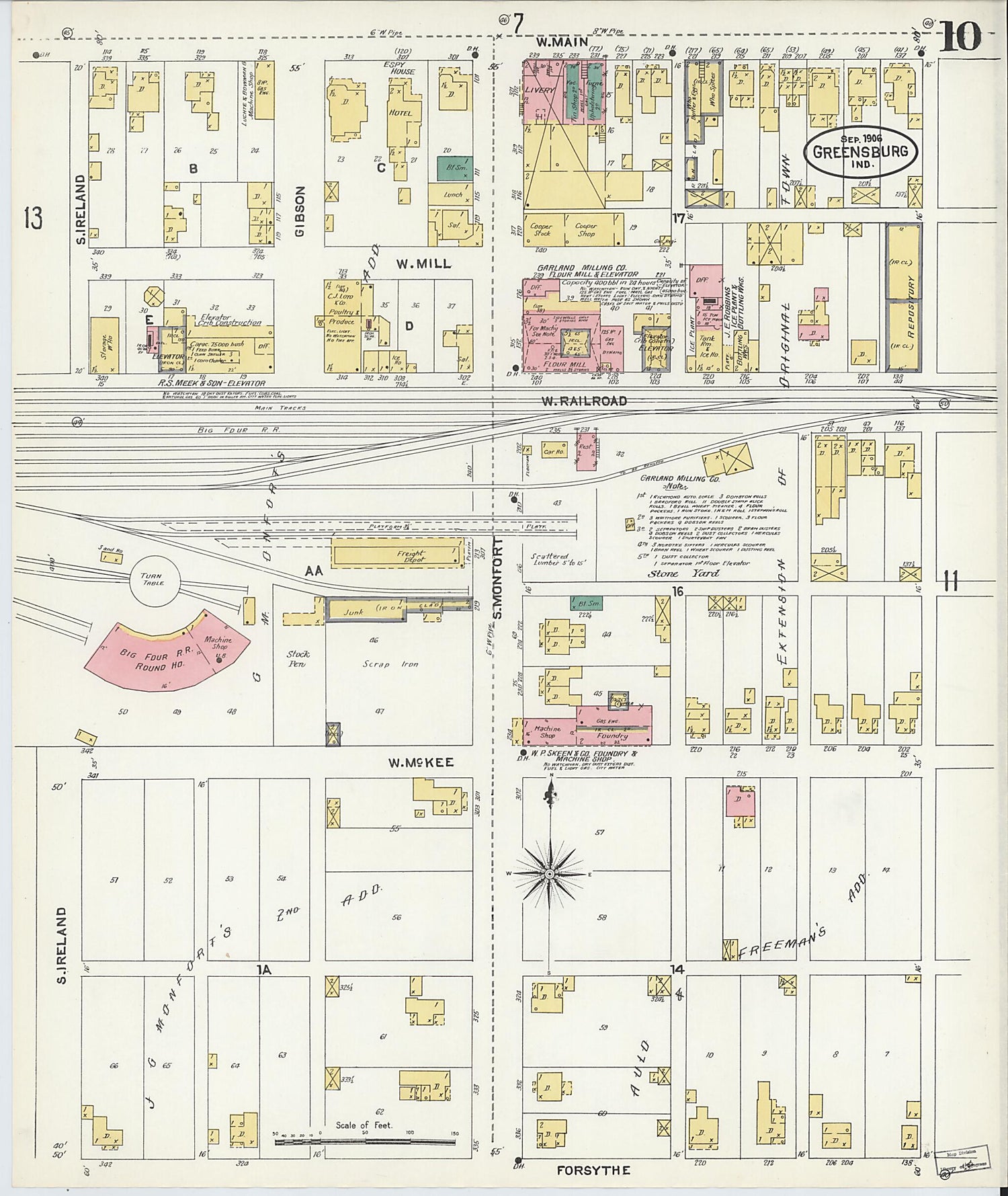 This old map of Greensburg, Decatur County, Indiana was created by Sanborn Map Company in 1906